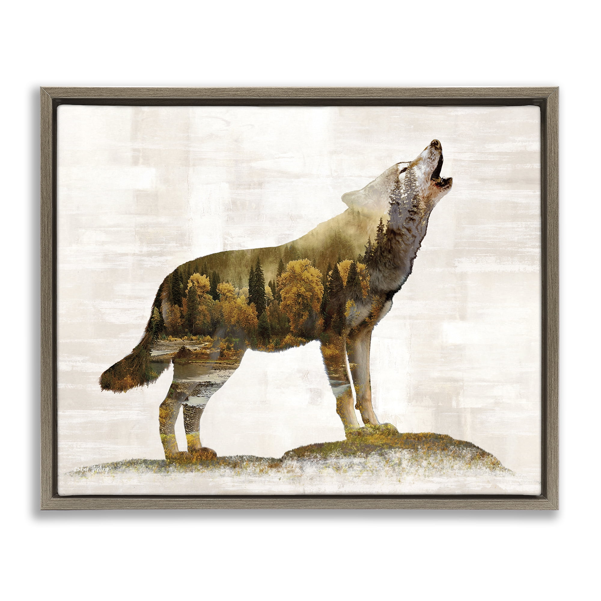 Stupell Industries Forest Pattern Wolf Animals & Insects Painting Brown Floater Framed Art Print Wall Art, 21 x 17