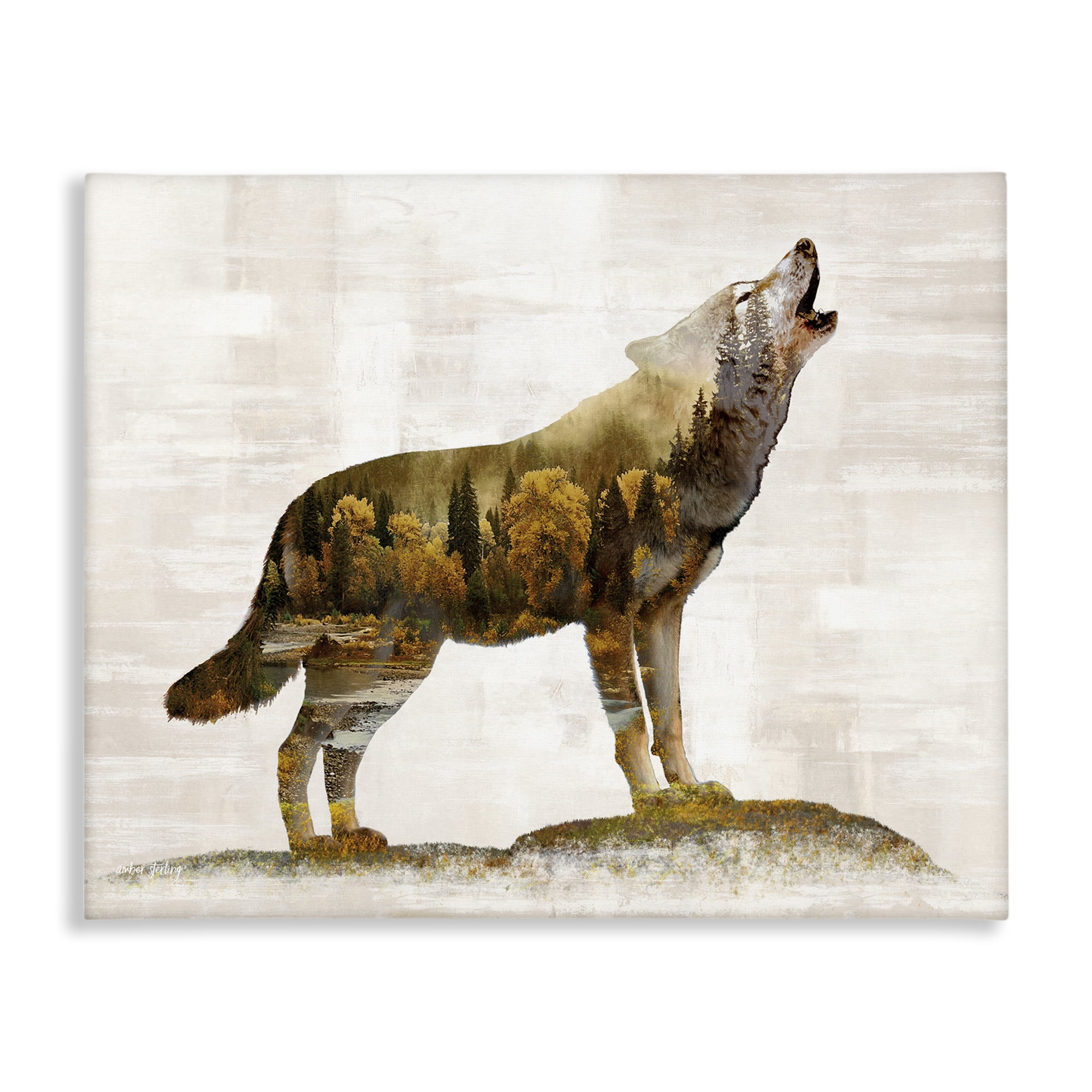 Stupell Industries Forest Pattern Wolf Animals & Insects Painting Gallery Wrapped Canvas Art Print Wall Art, 40 x 30