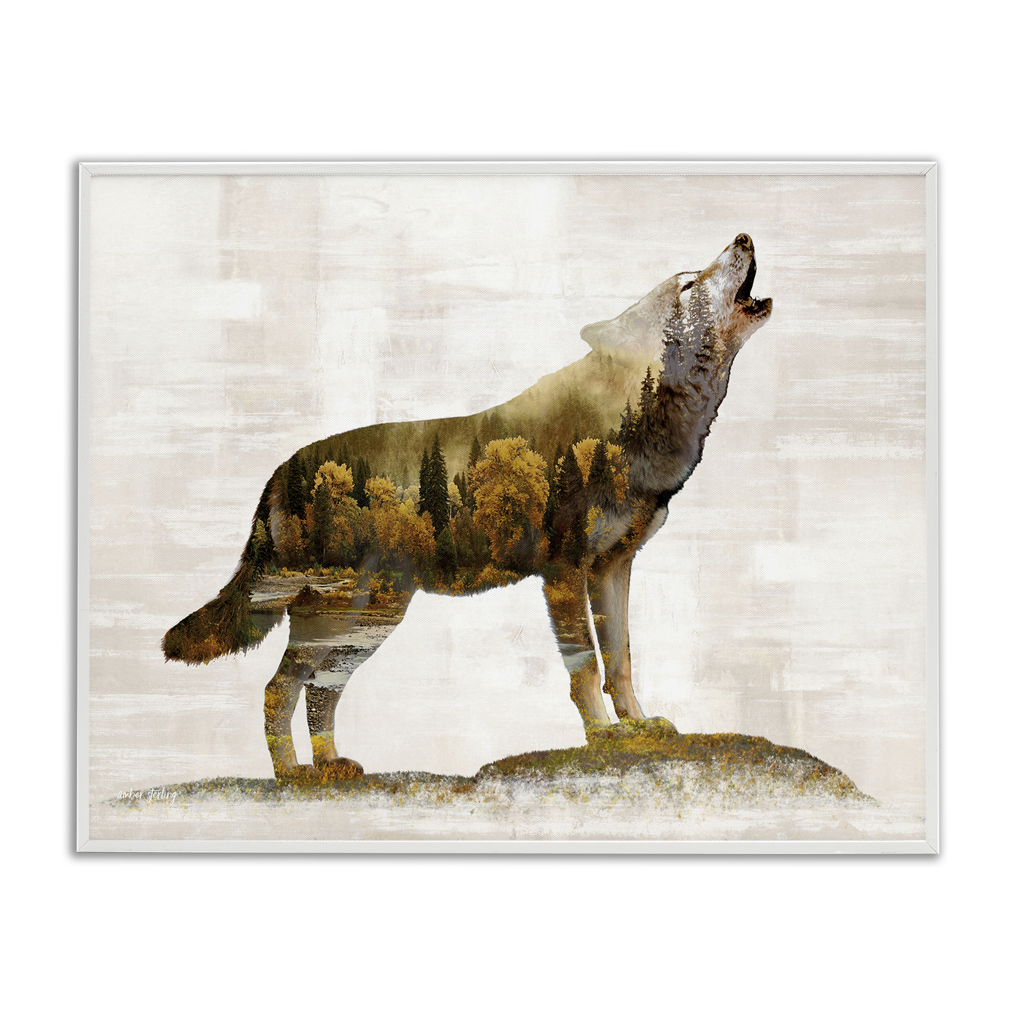 Stupell Industries Forest Pattern Wolf Animals & Insects Painting White Framed Art Print Wall Art, 14 x 11
