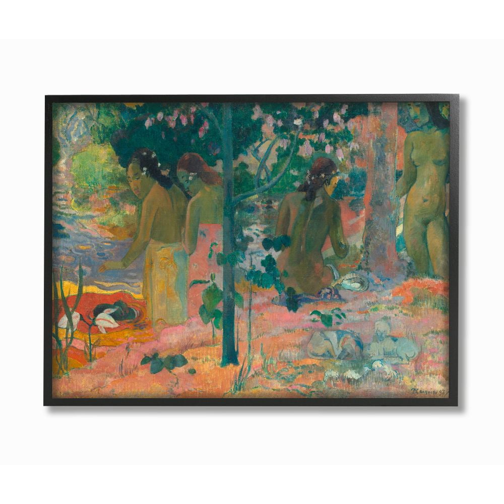 Stupell Industries Forest Pond Native Figures Classic Painting Black Framed Art Print Wall Art, 24x30, by Paul Gauguin