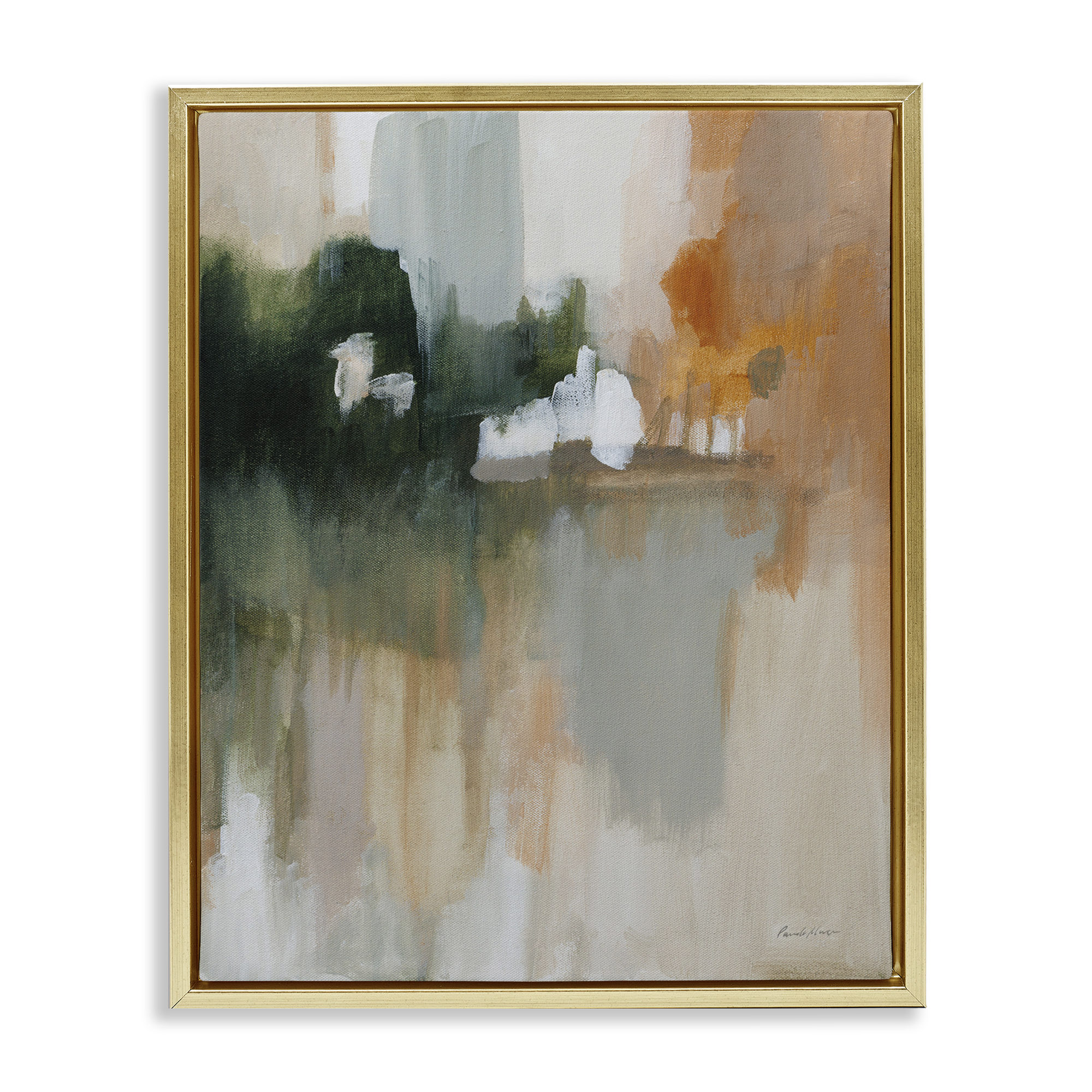 Stupell Industries Forest Secrets Abstraction Abstract Painting Gold Floater Framed Canvas Art Print Wall Art, 25 x 31
