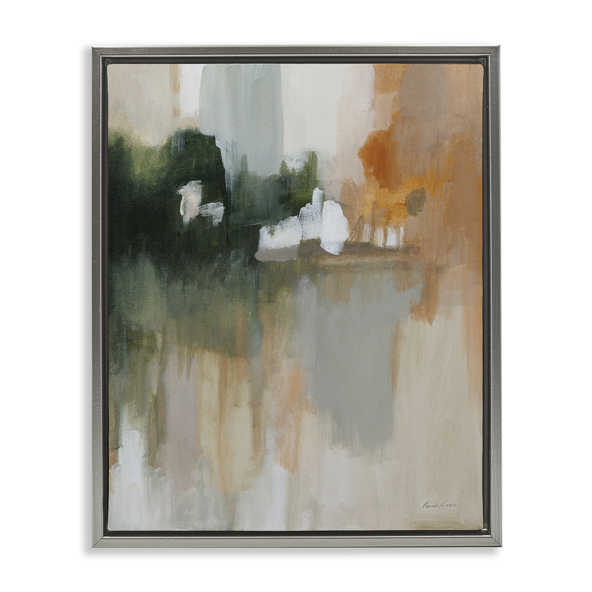 Stupell Industries Forest Secrets Abstraction Abstract Painting Gray Floater Framed Canvas Art Print Wall Art, 25 x 31