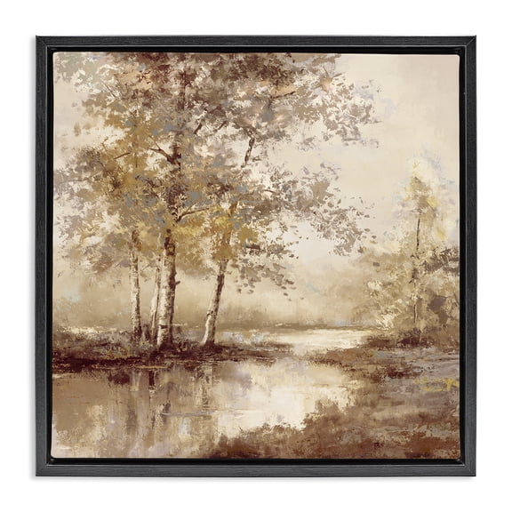 Stupell Industries Forest Stream in Sepia Landscape & Nature Painting Black Floater Framed Canvas Art Print Wall Art, 18 x 18