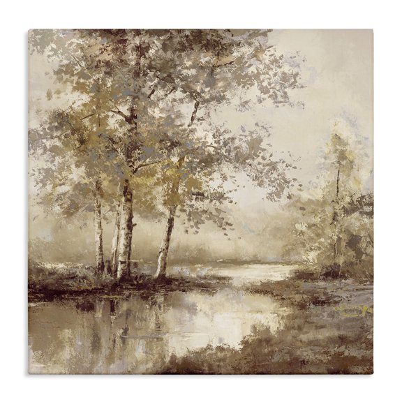 Stupell Industries Forest Stream in Sepia Landscape & Nature Painting Wrapped Canvas Canvas Art Print Wall Art, 36 x 36