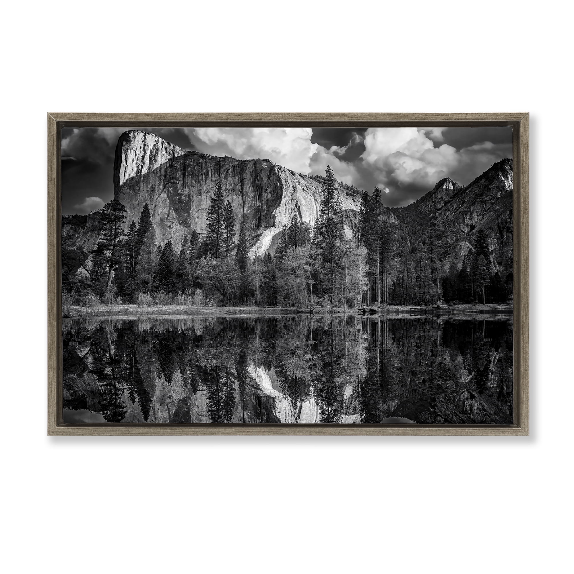 Stupell Industries Forest Trees Lake Reflection Landscape & Nature Photography Brown Floater Framed Canvas Art Print Wall Art, 31 x 21