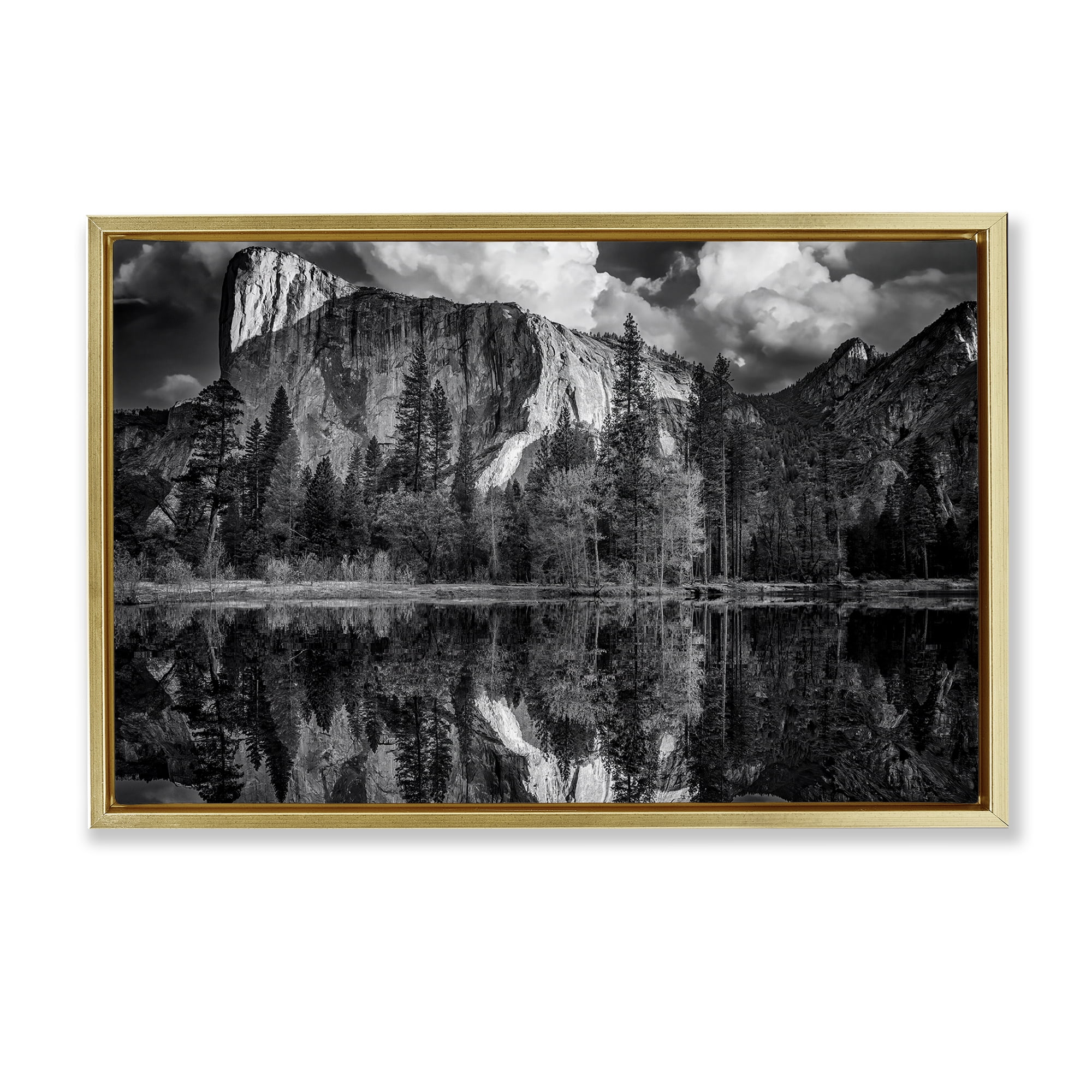 Stupell Industries Forest Trees Lake Reflection Landscape & Nature Photography Gold Floater Framed Canvas Art Print Wall Art, 31 x 21