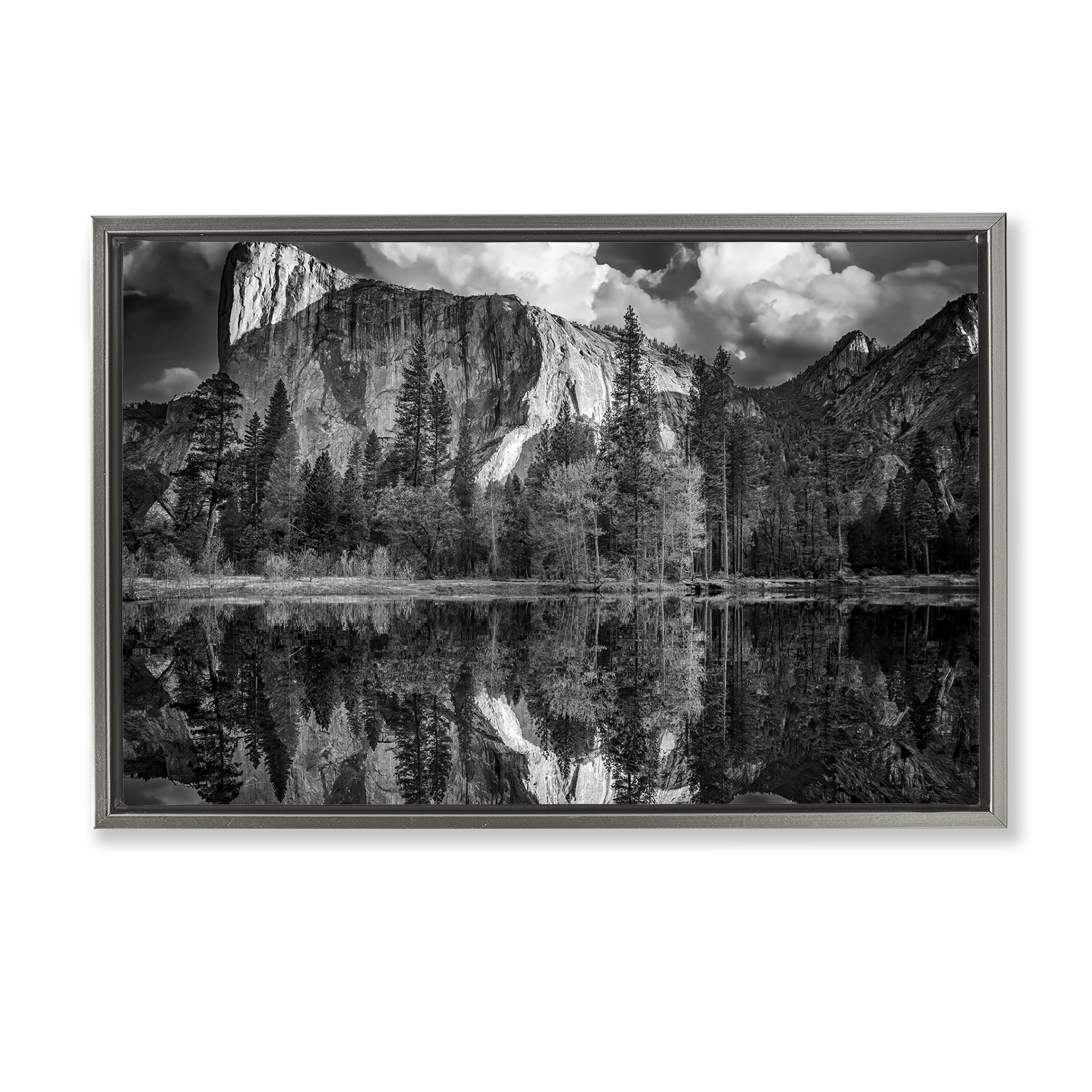 Stupell Industries Forest Trees Lake Reflection Landscape & Nature Photography Gray Floater Framed Canvas Art Print Wall Art, 31 x 21