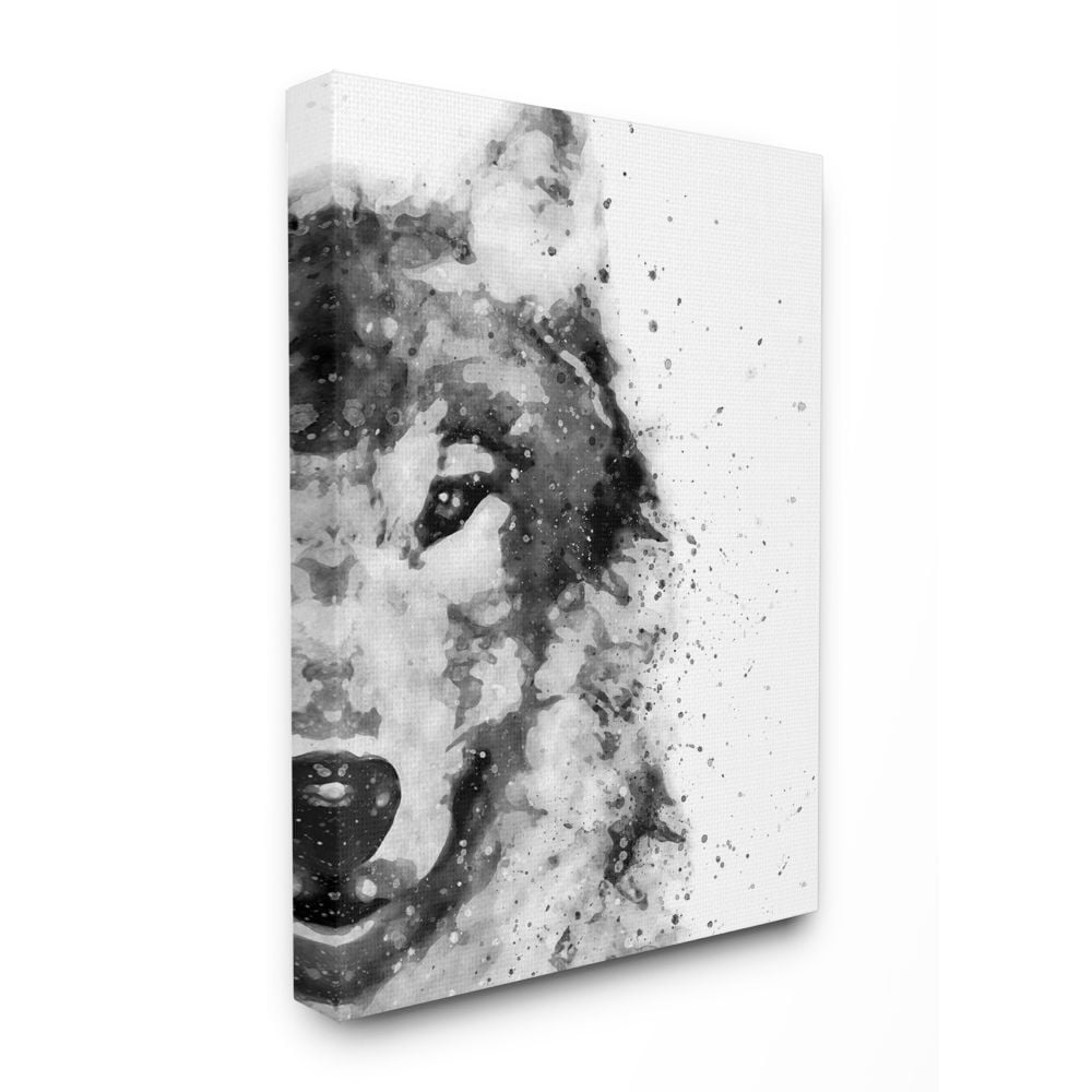 Stupell Industries Forest Wolf Wild Animal Watercolor Pop Black White Canvas Wall Art Design by Brandon Wong, 24" x 30"