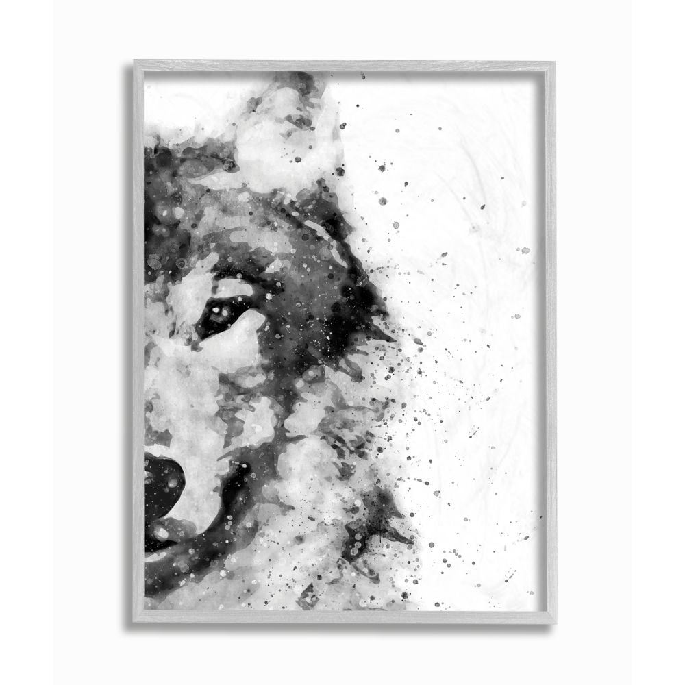 Stupell Industries Forest Wolf Wild Animal Watercolor Pop Black White Framed Wall Art Design by Brandon Wong, 16" x 20", Gray Framed