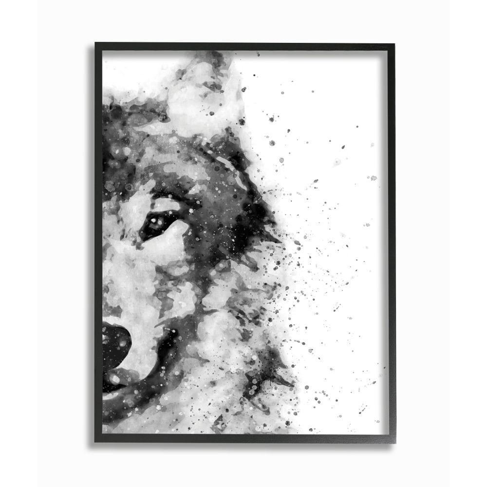 Stupell Industries Forest Wolf Wild Animal Watercolor Pop Black White Framed Wall Art Design by Brandon Wong, 24" x 30", Black Framed