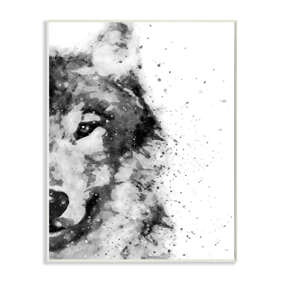 Black and White Wolf Watercolor Wood Wall Art, 10 x 15