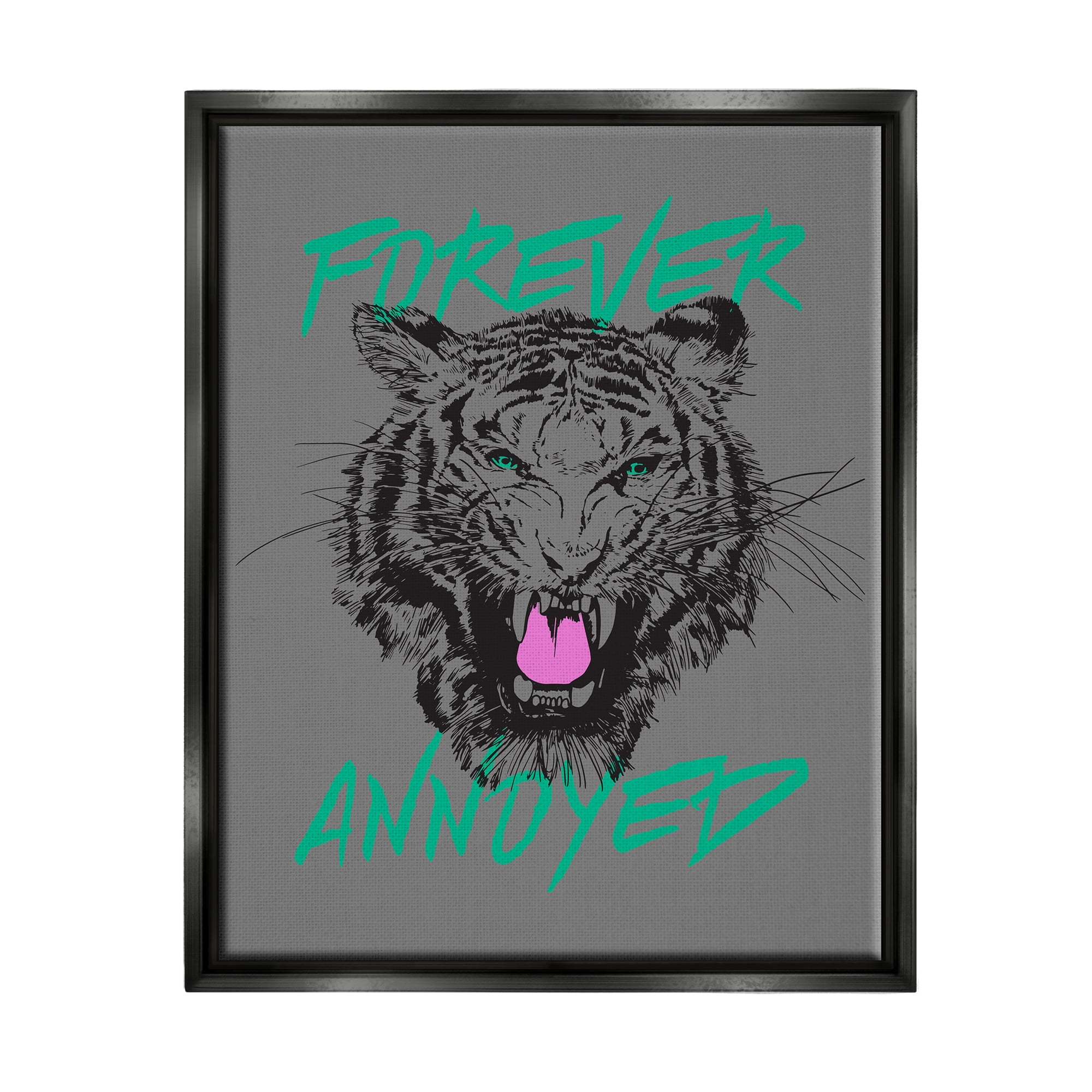 Stupell Industries Forever Annoyed Tiger Animals & Insects Painting Black Floater Framed Canvas Art Print Wall Art, 25 x 31