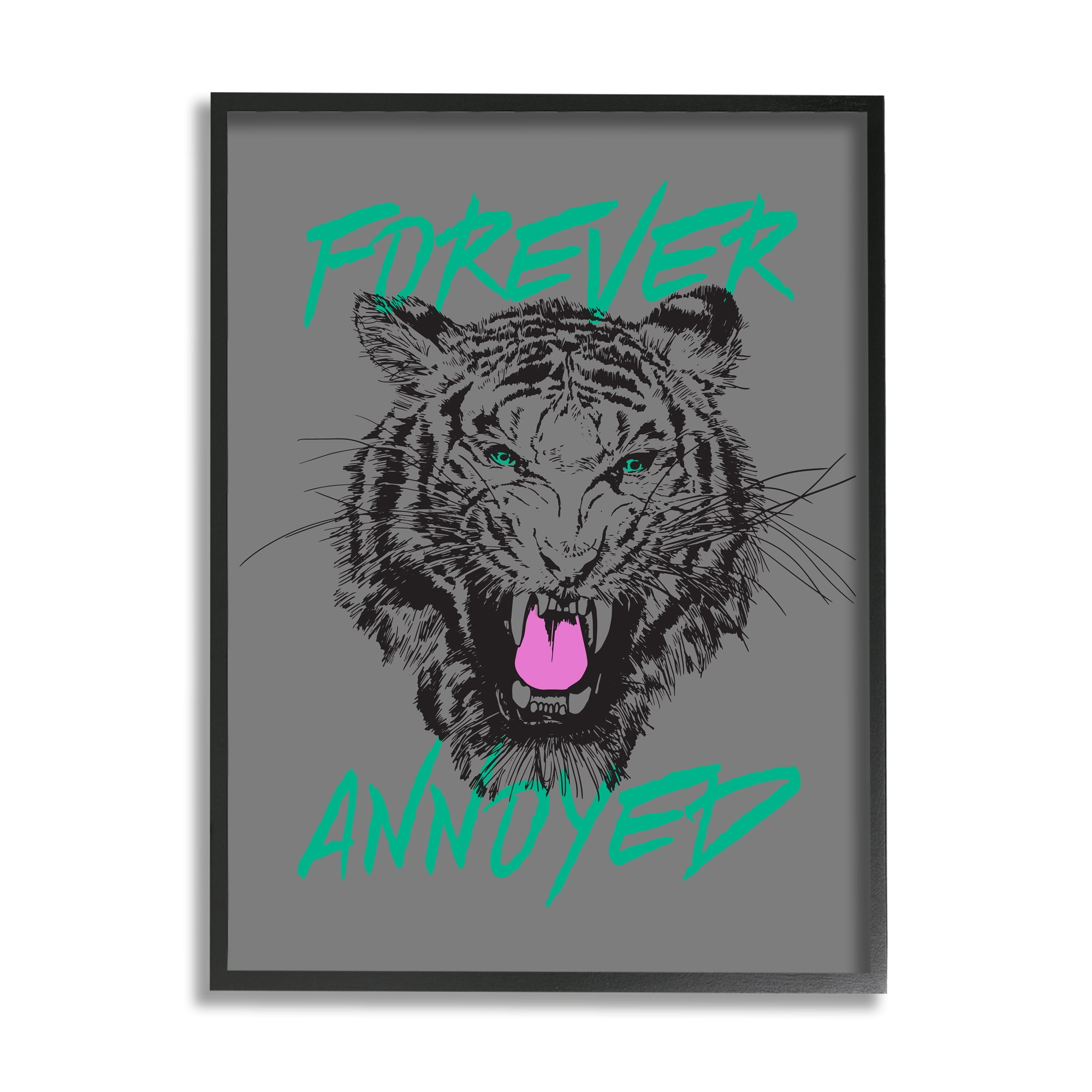 Stupell Industries Forever Annoyed Tiger Animals & Insects Painting Black Framed Art Print Wall Art, 16 x 20