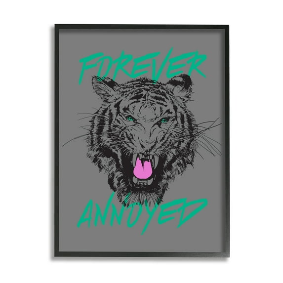 Stupell Industries Forever Annoyed Tiger Animals & Insects Painting Black Framed Art Print Wall Art, 16 x 20