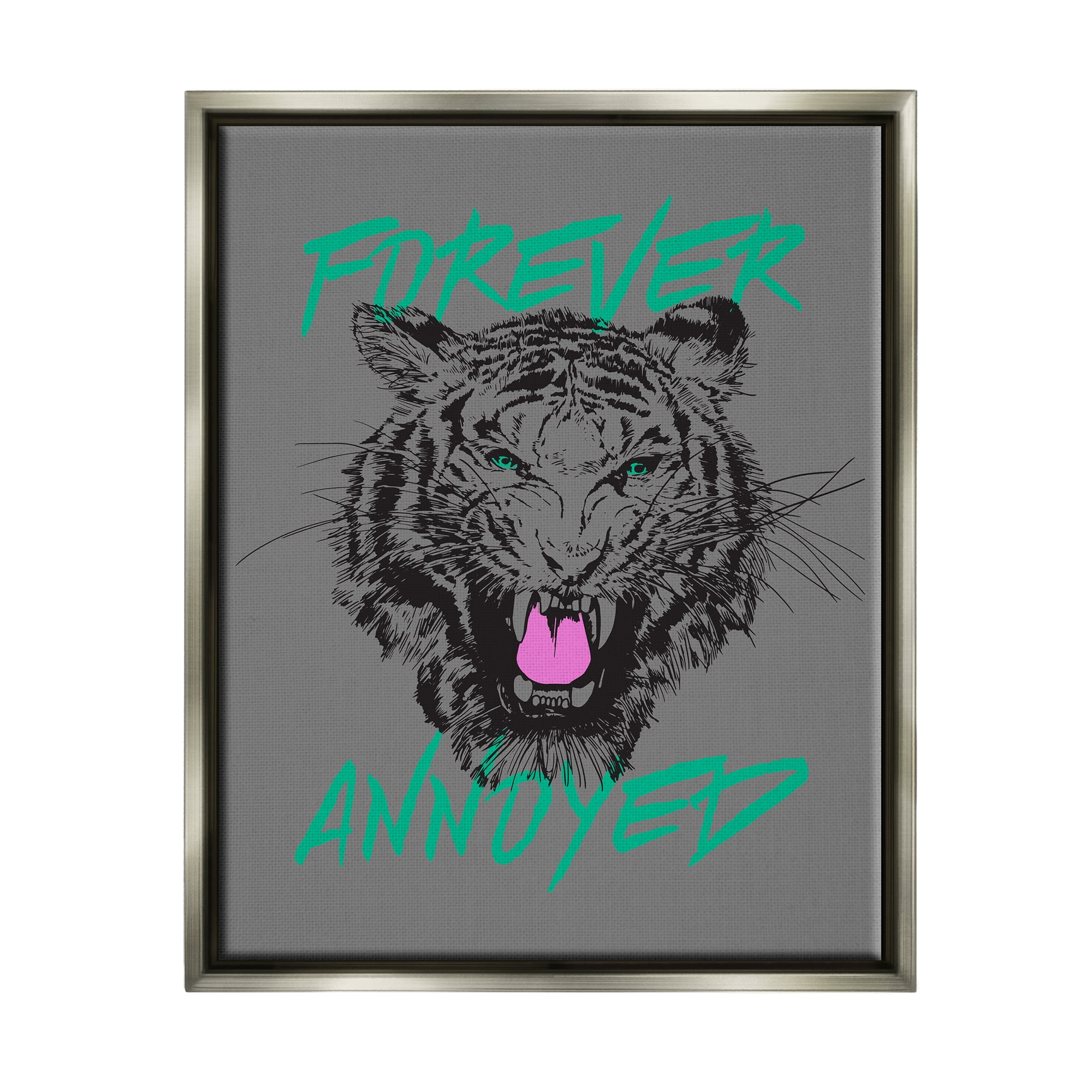Stupell Industries Forever Annoyed Tiger Animals & Insects Painting Gray Floater Framed Canvas Art Print Wall Art, 25 x 31
