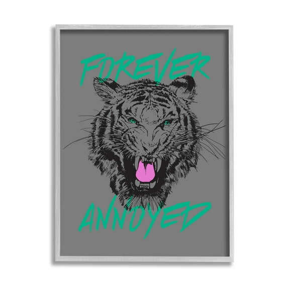 Stupell Industries Forever Annoyed Tiger Animals & Insects Painting Gray Framed Art Print Wall Art, 11 x 14
