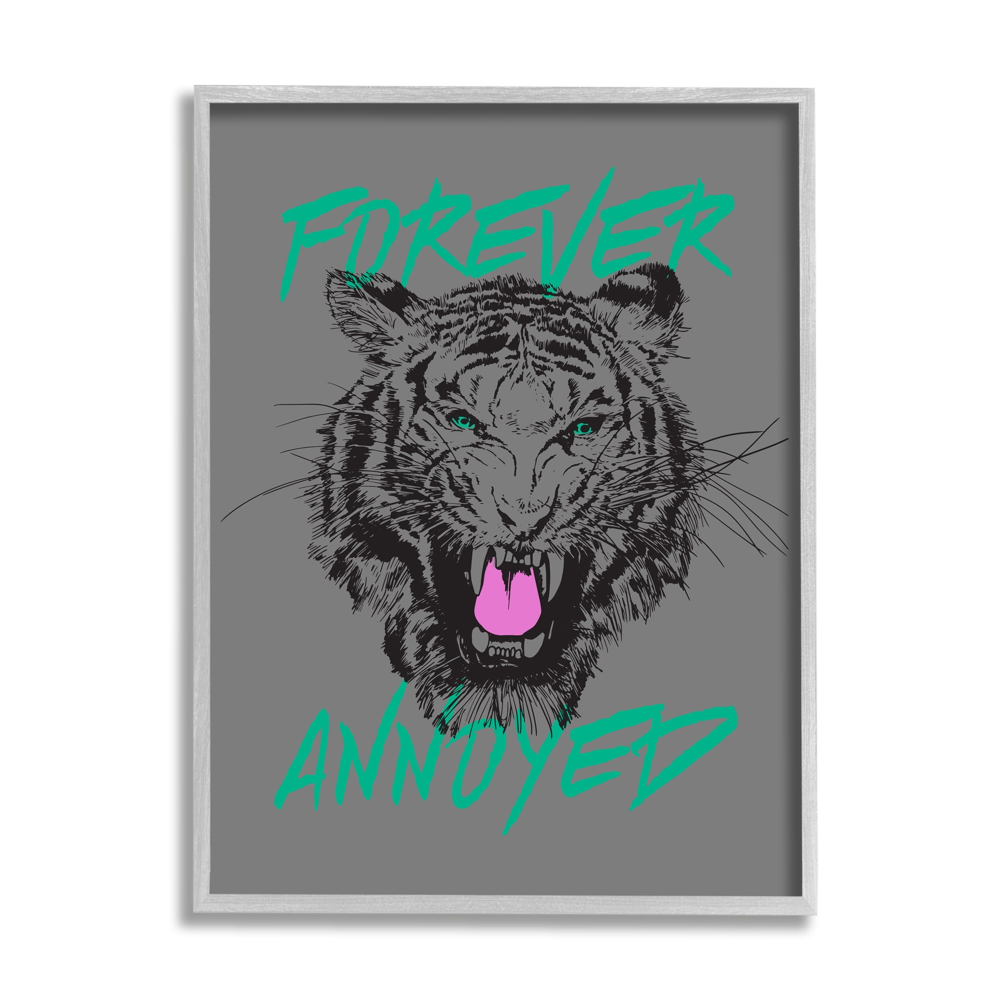 Stupell Industries Forever Annoyed Tiger Animals & Insects Painting Gray Framed Art Print Wall Art, 24 x 30