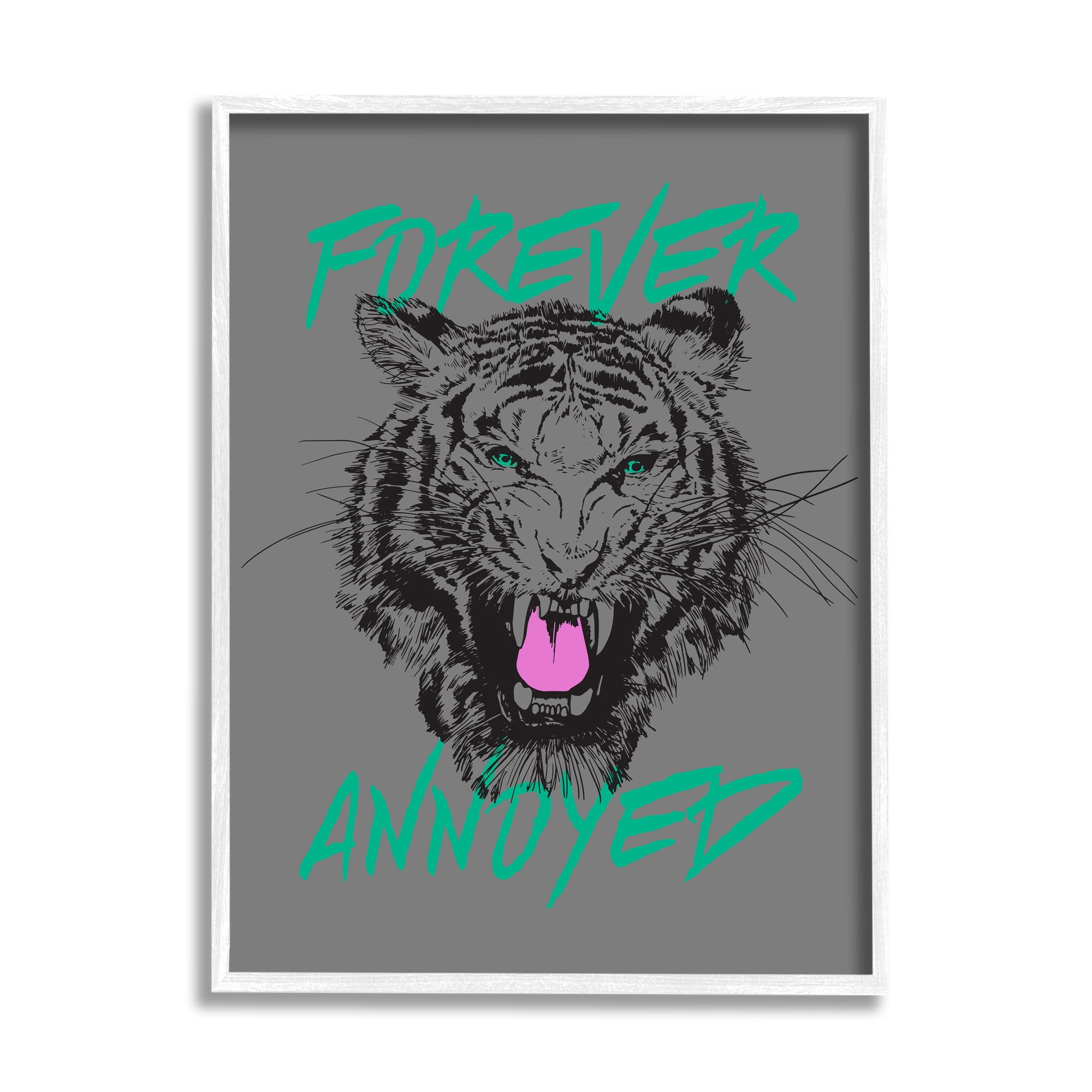 Stupell Industries Forever Annoyed Tiger Animals & Insects Painting White Framed Art Print Wall Art, 16 x 20