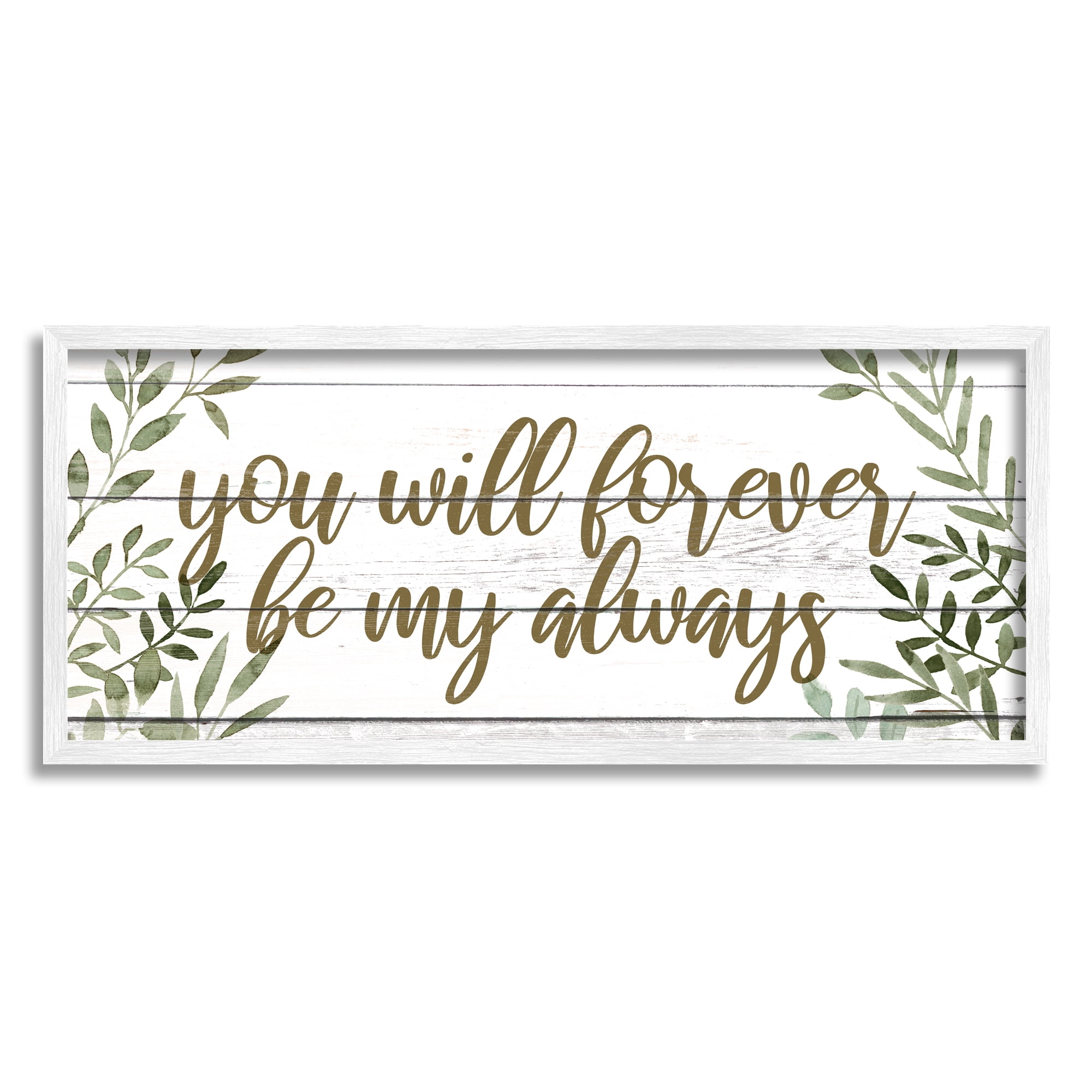 Stupell Industries Forever Be My Always Romantic Botanical Sprig Border Graphic Art White Framed Art Print Wall Art, Design by Grace Popp