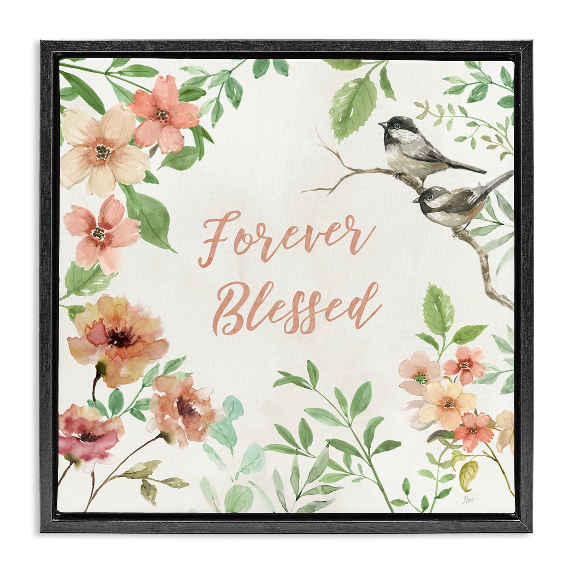 Stupell Industries Forever Blessed Floral Botanical & Floral Painting Black Floater Framed Canvas Art Print Wall Art, 25 x 25
