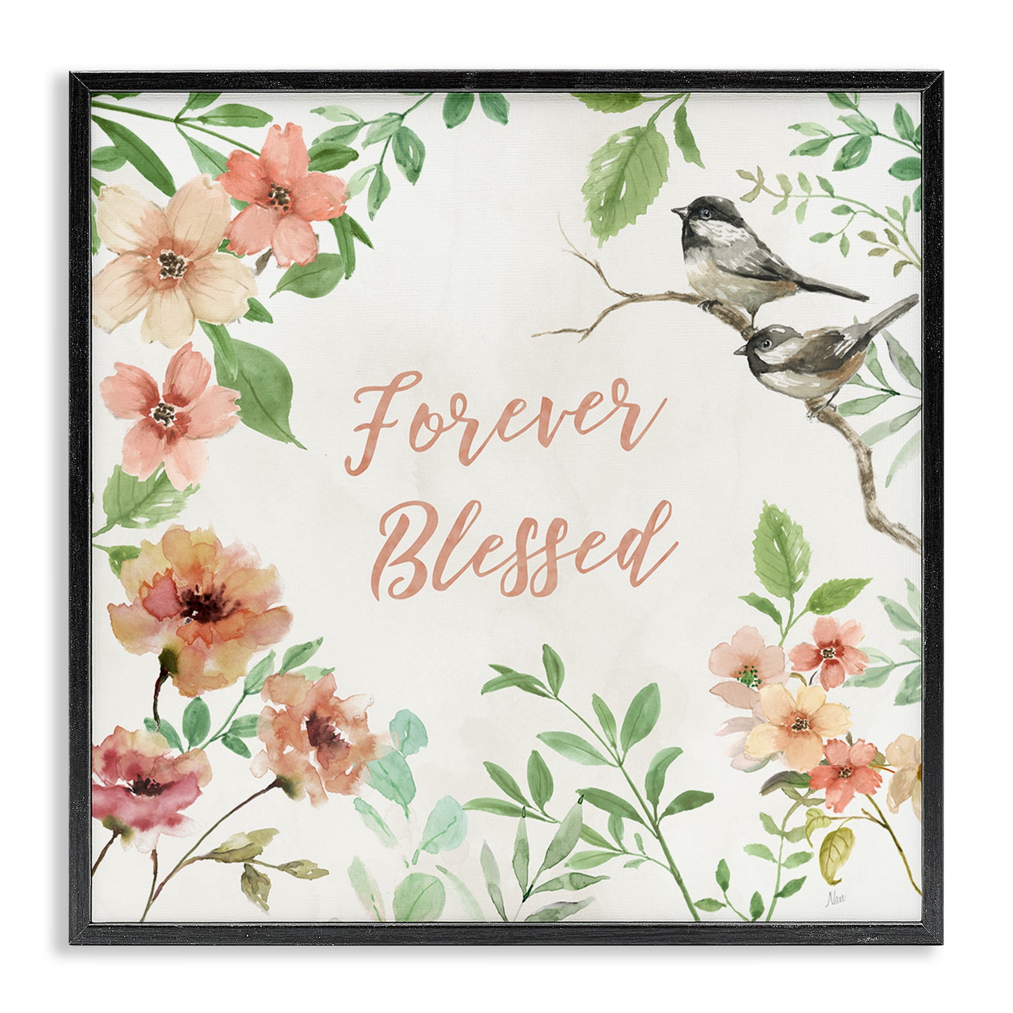 Stupell Industries Forever Blessed Floral Botanical & Floral Painting Black Framed Art Print Wall Art, 24 x 24
