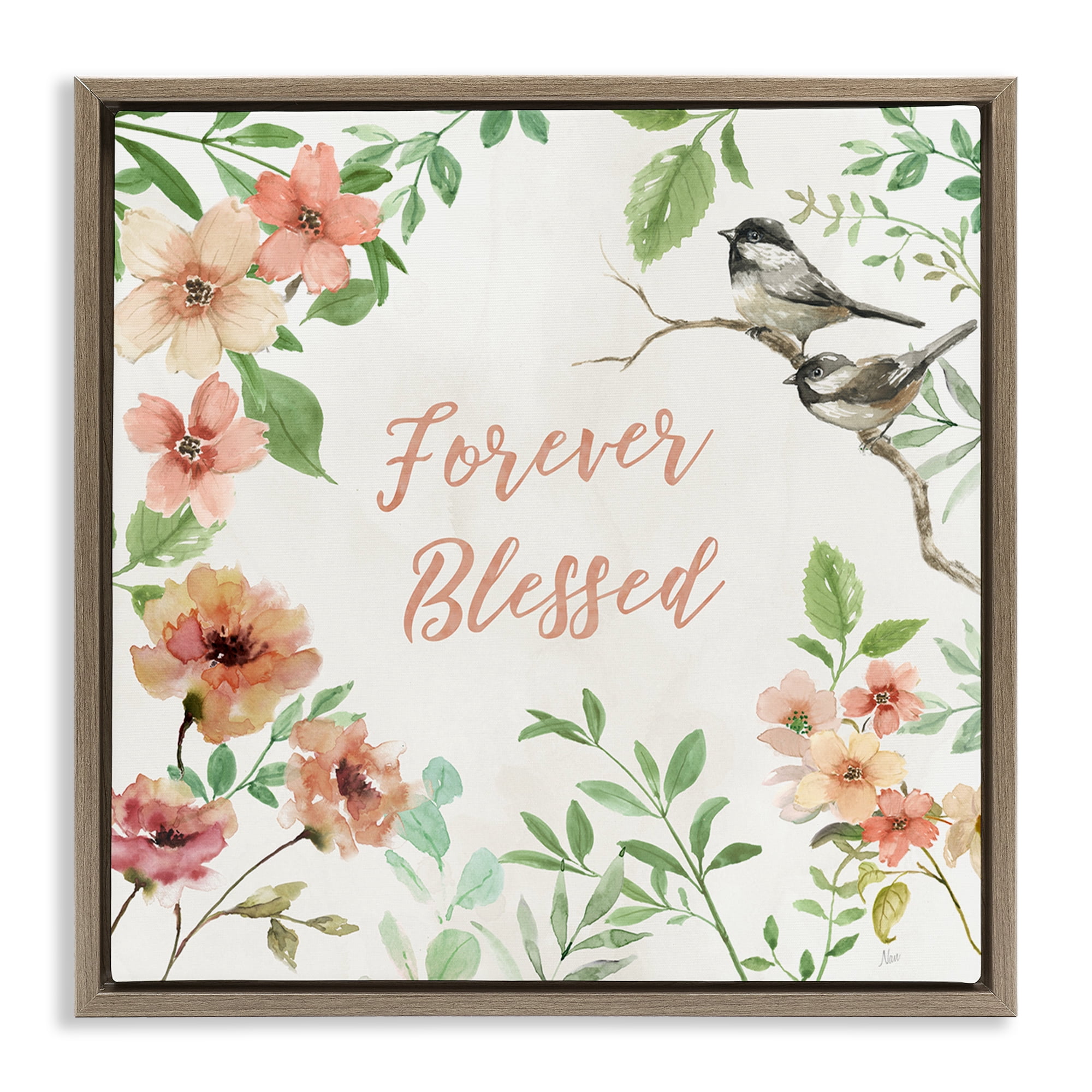 Stupell Industries Forever Blessed Floral Botanical & Floral Painting Brown Floater Framed Canvas Art Print Wall Art, 18 x 18