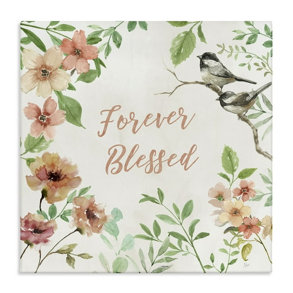 Stupell Industries Forever Blessed Floral Botanical & Floral Painting Gallery Wrapped Canvas Art Print Wall Art, 17 x 17