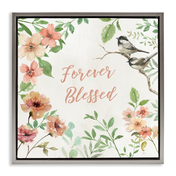 Stupell Industries Forever Blessed Floral Botanical & Floral Painting Gray Floater Framed Canvas Art Print Wall Art, 25 x 25