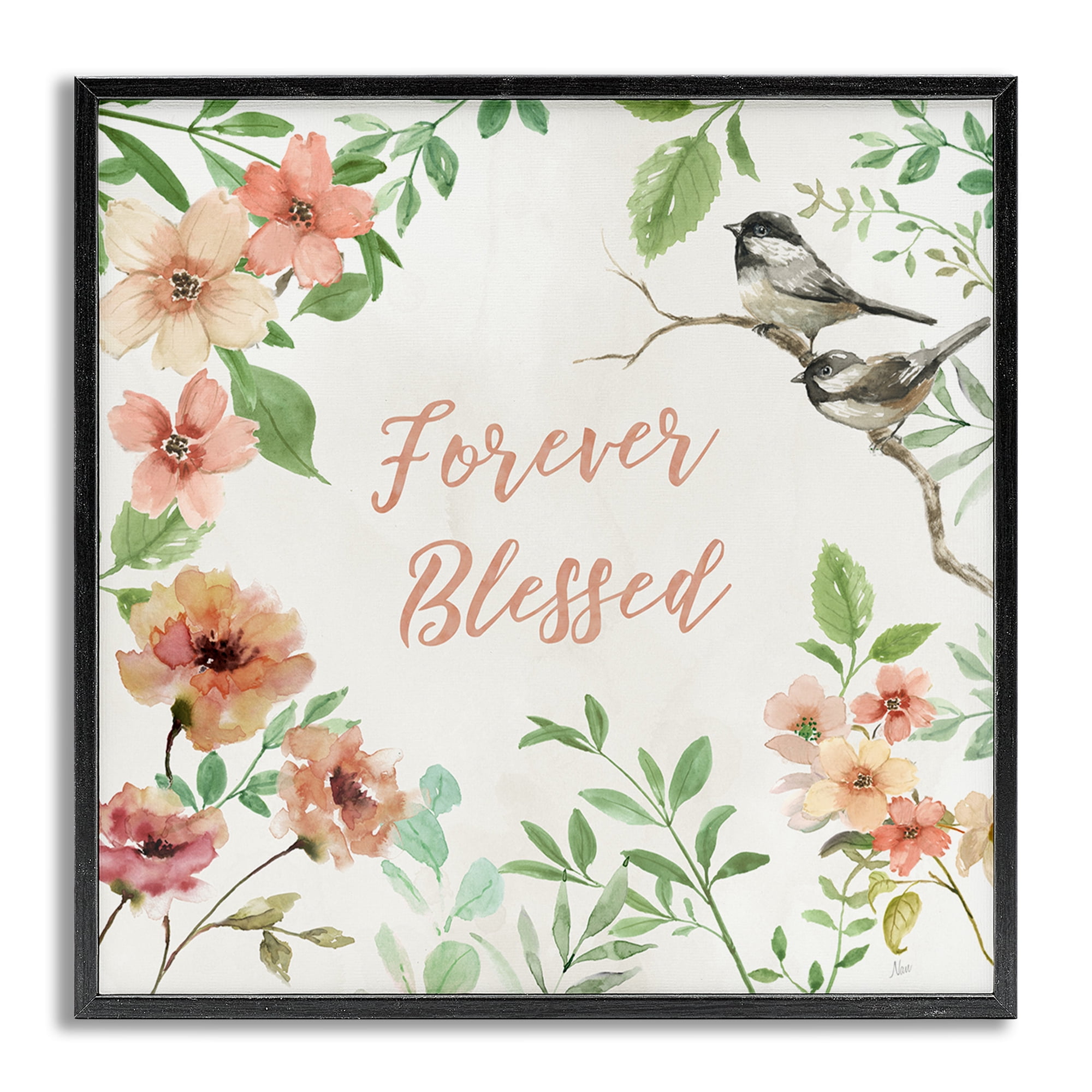Stupell Industries Forever Blessed Floral Botanical & Floral Painting Gray Framed Art Print Wall Art, 12 x 12