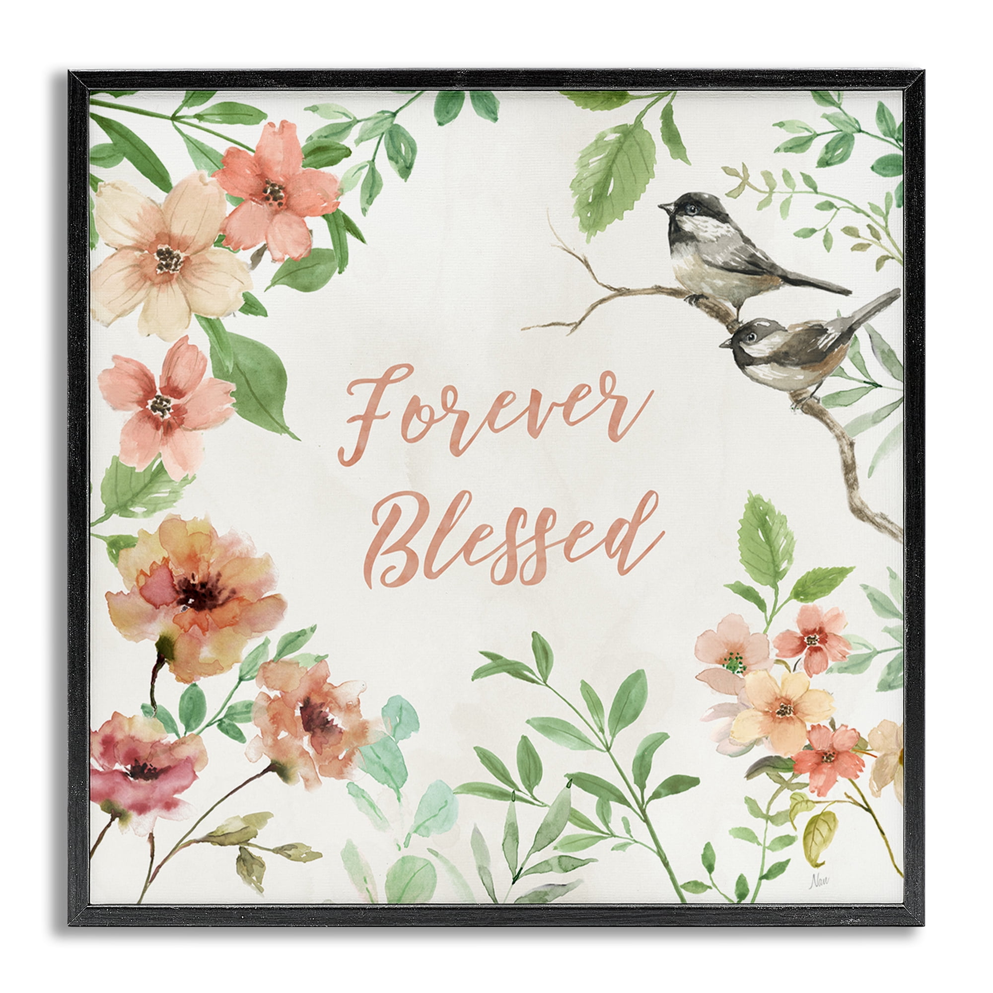 Stupell Industries Forever Blessed Floral Botanical & Floral Painting Gray Framed Art Print Wall Art, 17 x 17