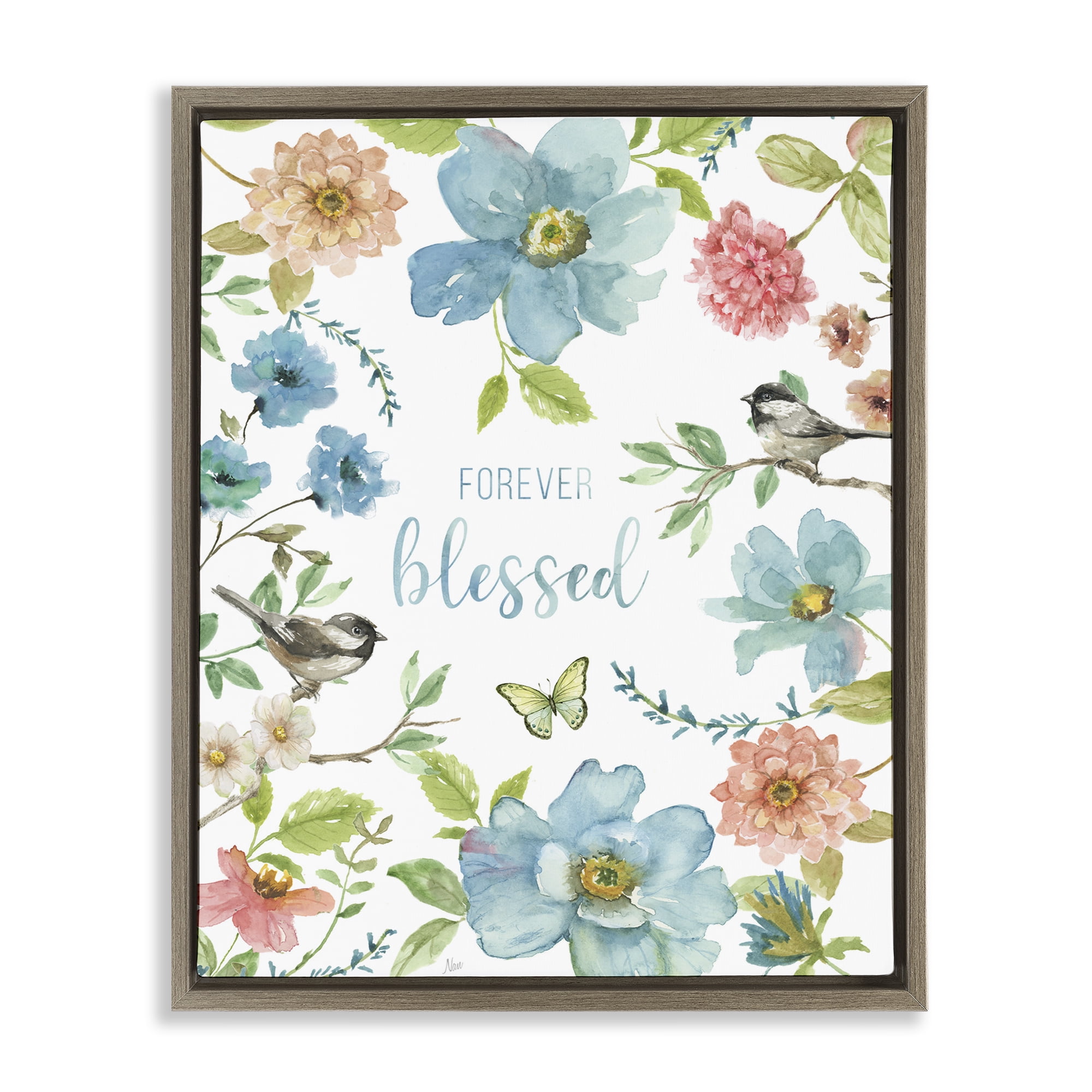 Stupell Industries Forever Blessed Pink & Blue Brown Framed Floater Canvas Wall Art, design by Nan