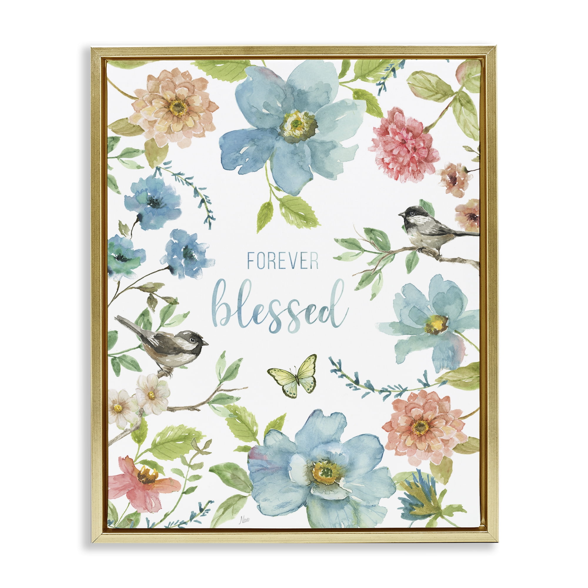 Stupell Industries Forever Blessed Pink & Blue Gold Framed Floater Canvas Wall Art, design by Nan