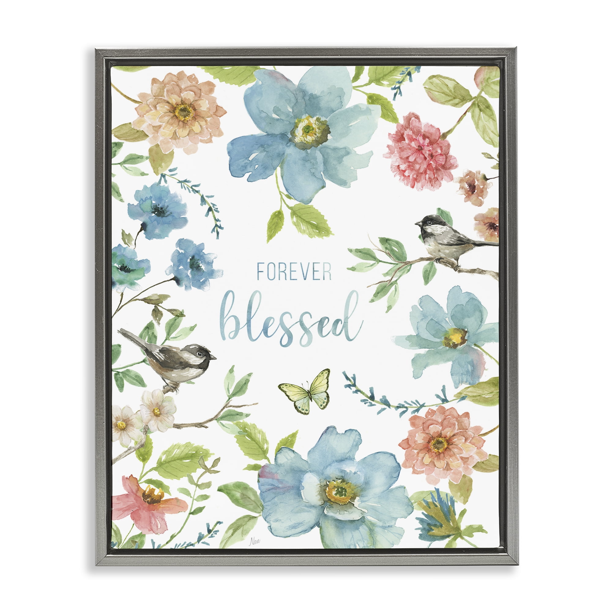 Stupell Industries Forever Blessed Pink & Blue Gray Framed Floater Canvas Wall Art, design by Nan