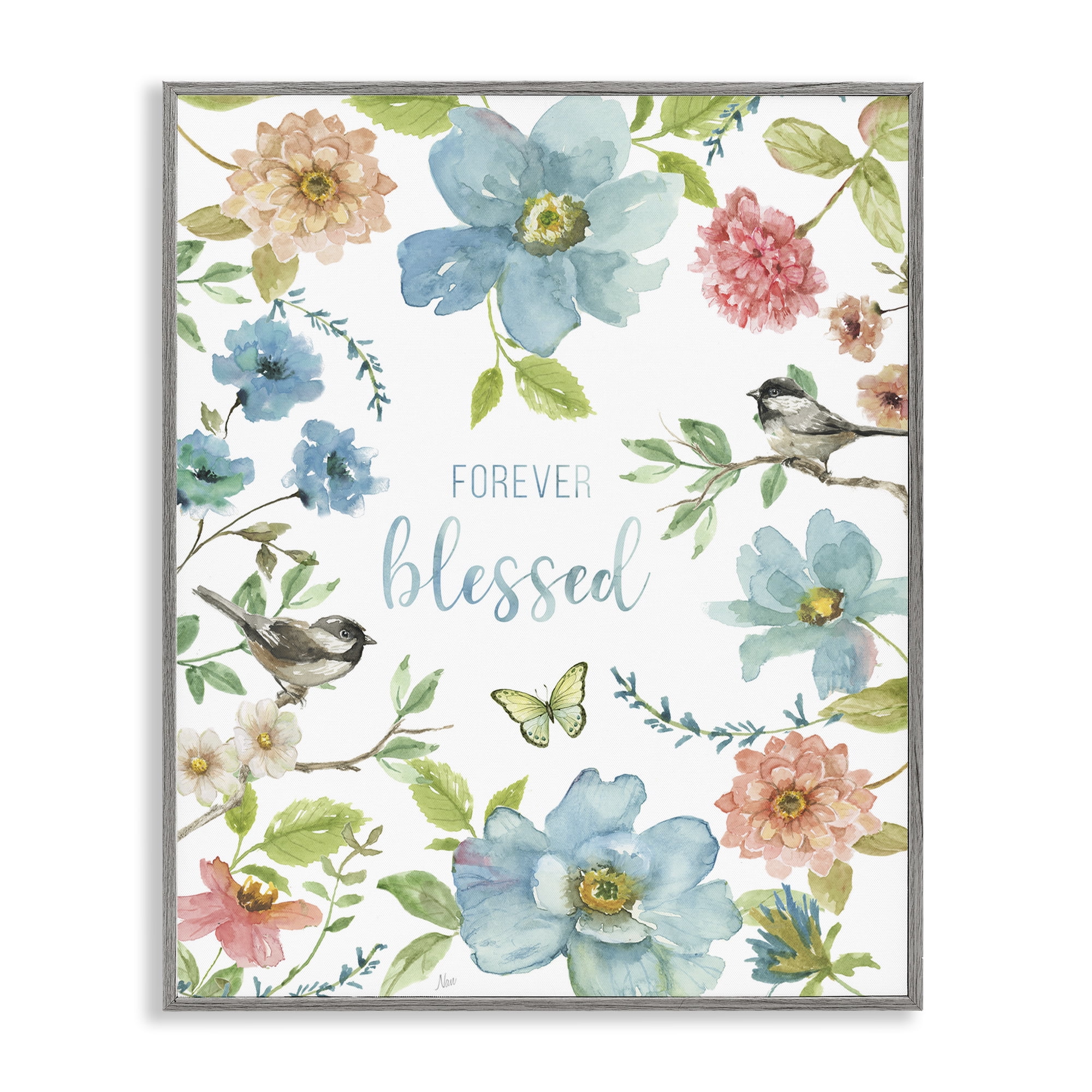 Stupell Industries Forever Blessed Pink & Blue Gray Framed Giclee Art, design by Nan