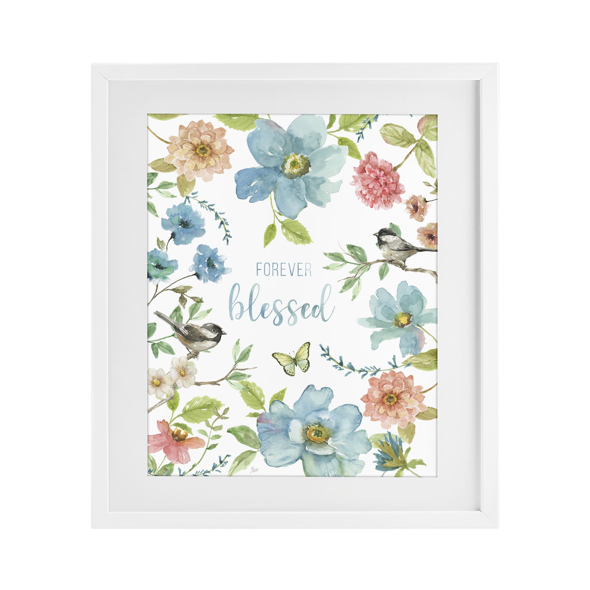 Stupell Industries Forever Blessed Pink & Blue White Framed Print Under Glass, design by Nan
