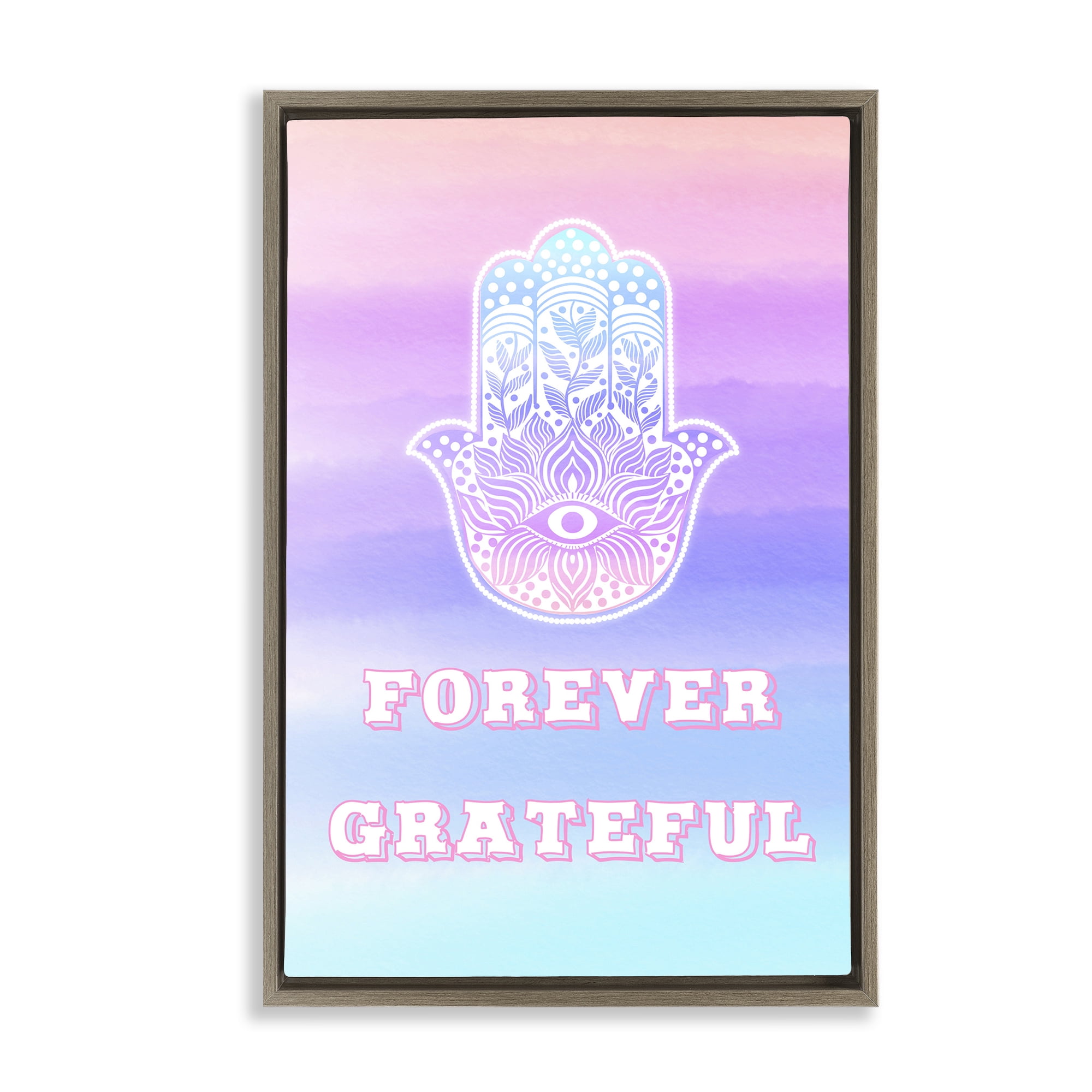 Stupell Industries Forever Grateful Hamsa Brown Framed Floater Canvas Wall Art, design by Pooja Dave