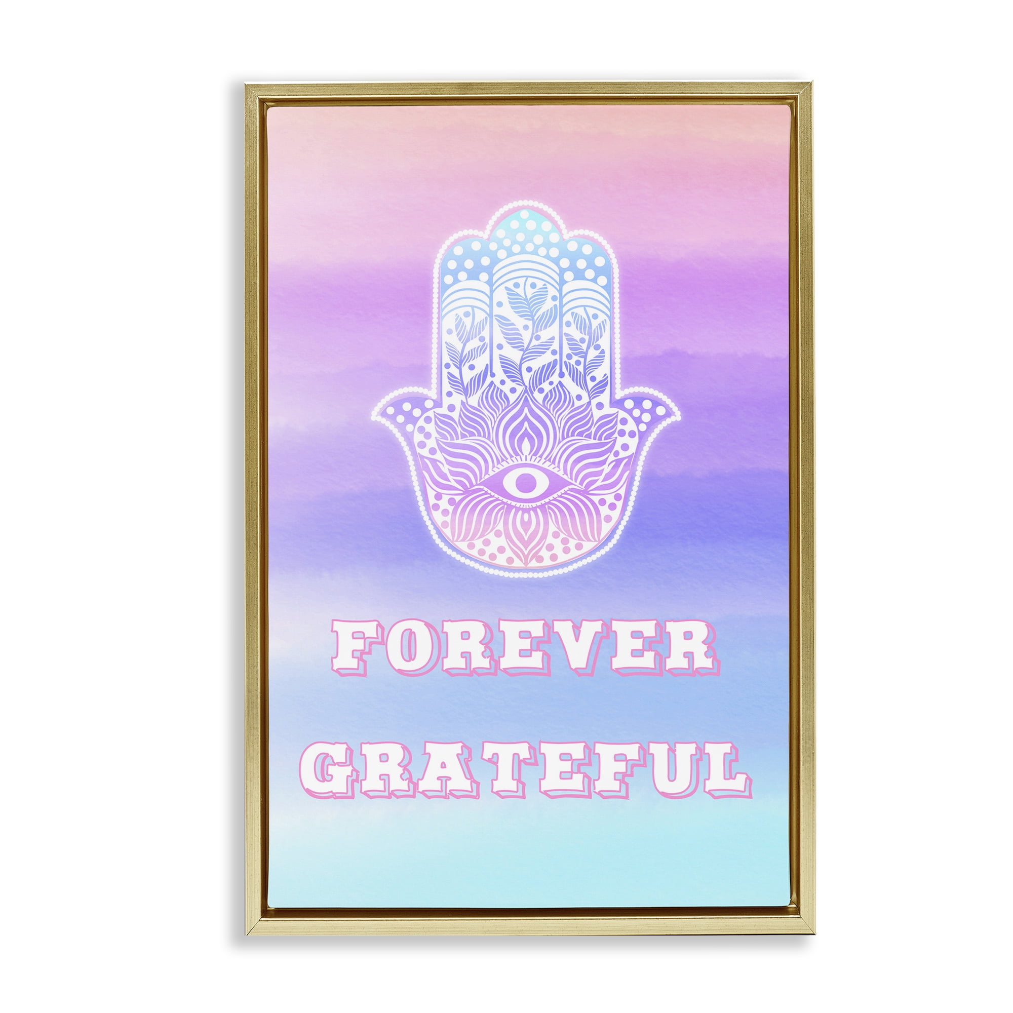 Stupell Industries Forever Grateful Hamsa Gold Framed Floater Canvas Wall Art, design by Pooja Dave