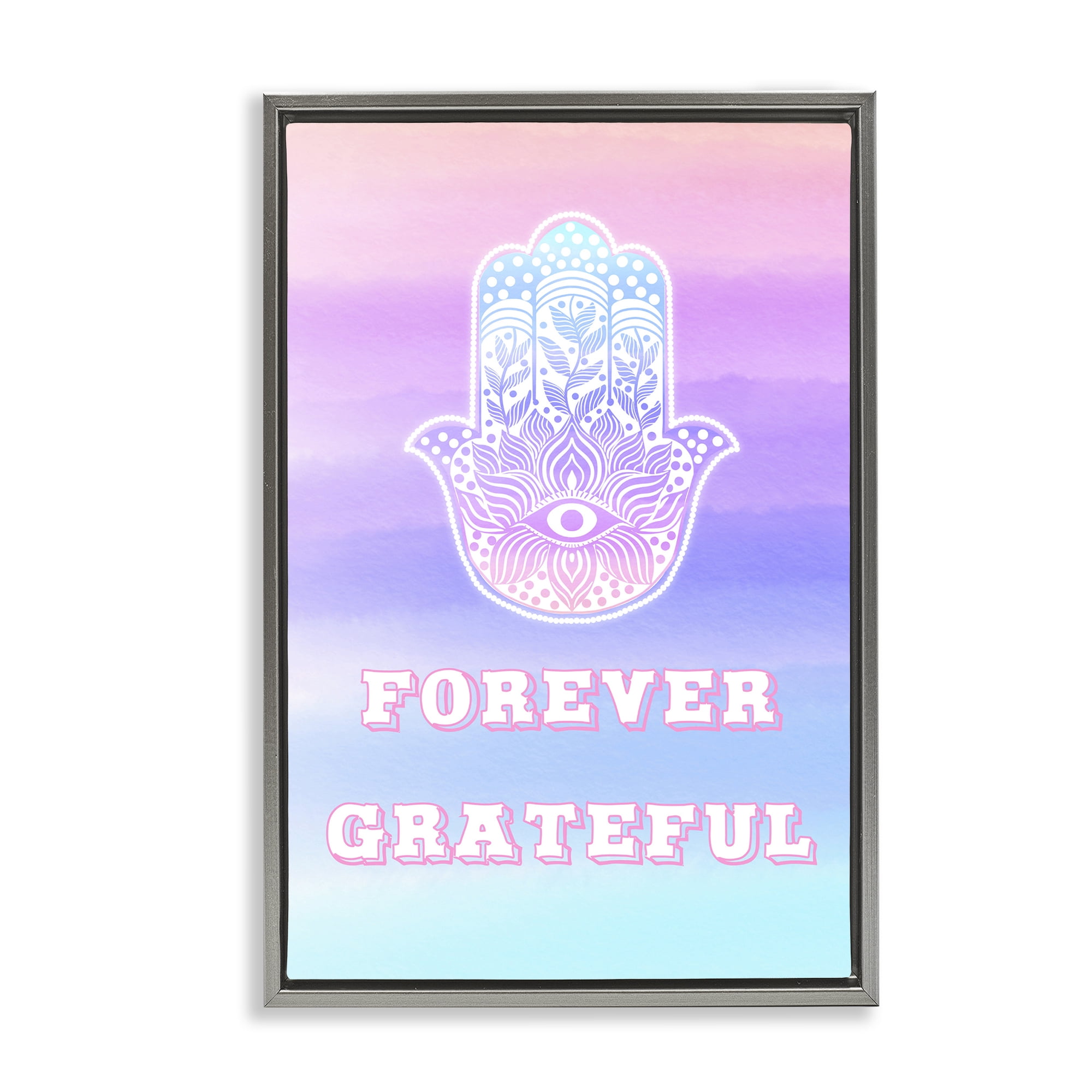Stupell Industries Forever Grateful Hamsa Gray Framed Floater Canvas Wall Art, design by Pooja Dave