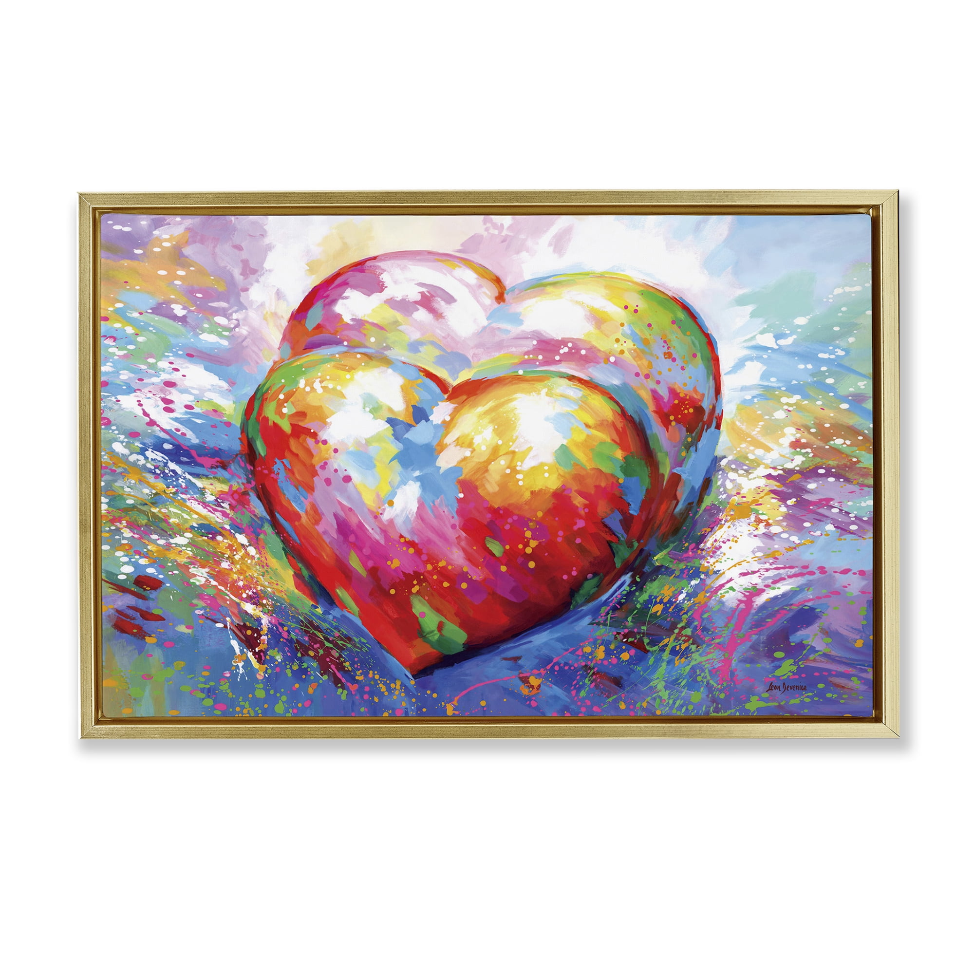 Stupell Industries Forever In My Heart Abstraction Abstract Painting Gold Floater Framed Canvas Art Print Wall Art, 25 x 17