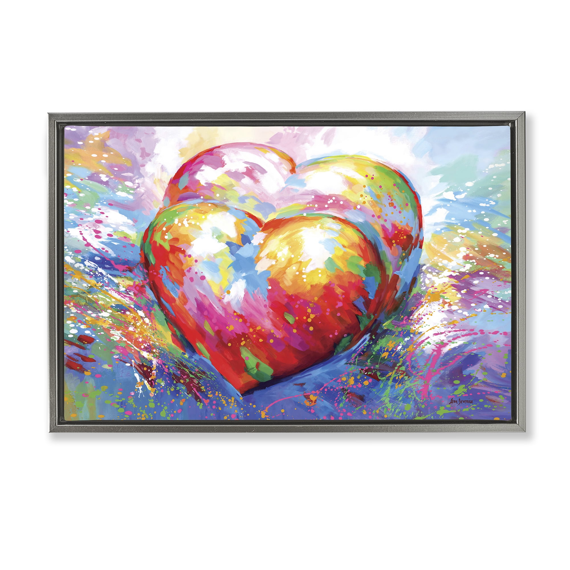 Stupell Industries Forever In My Heart Abstraction Abstract Painting Gray Floater Framed Canvas Art Print Wall Art, 31 x 21