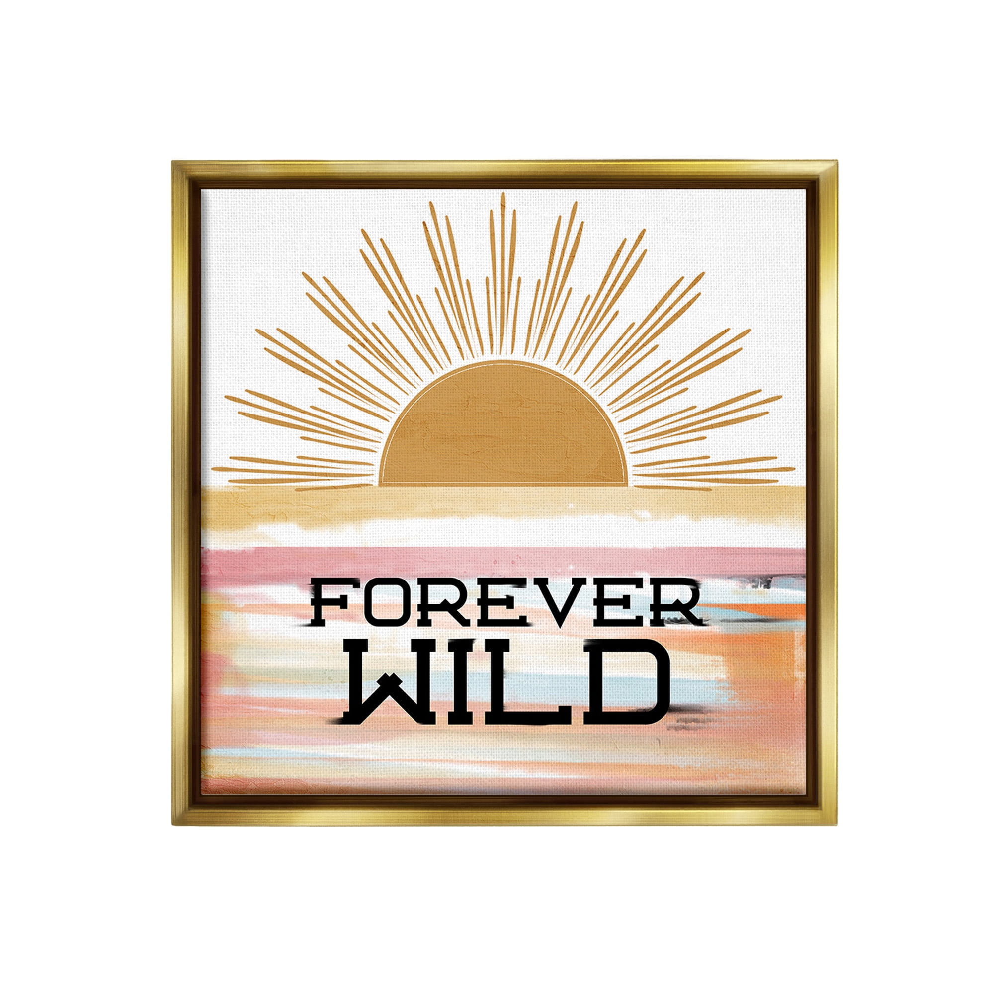 Stupell Industries Forever Wild Sun Rays Landscape Painting Gold Floater Framed Canvas Art Print Wall Art, 18 x 18