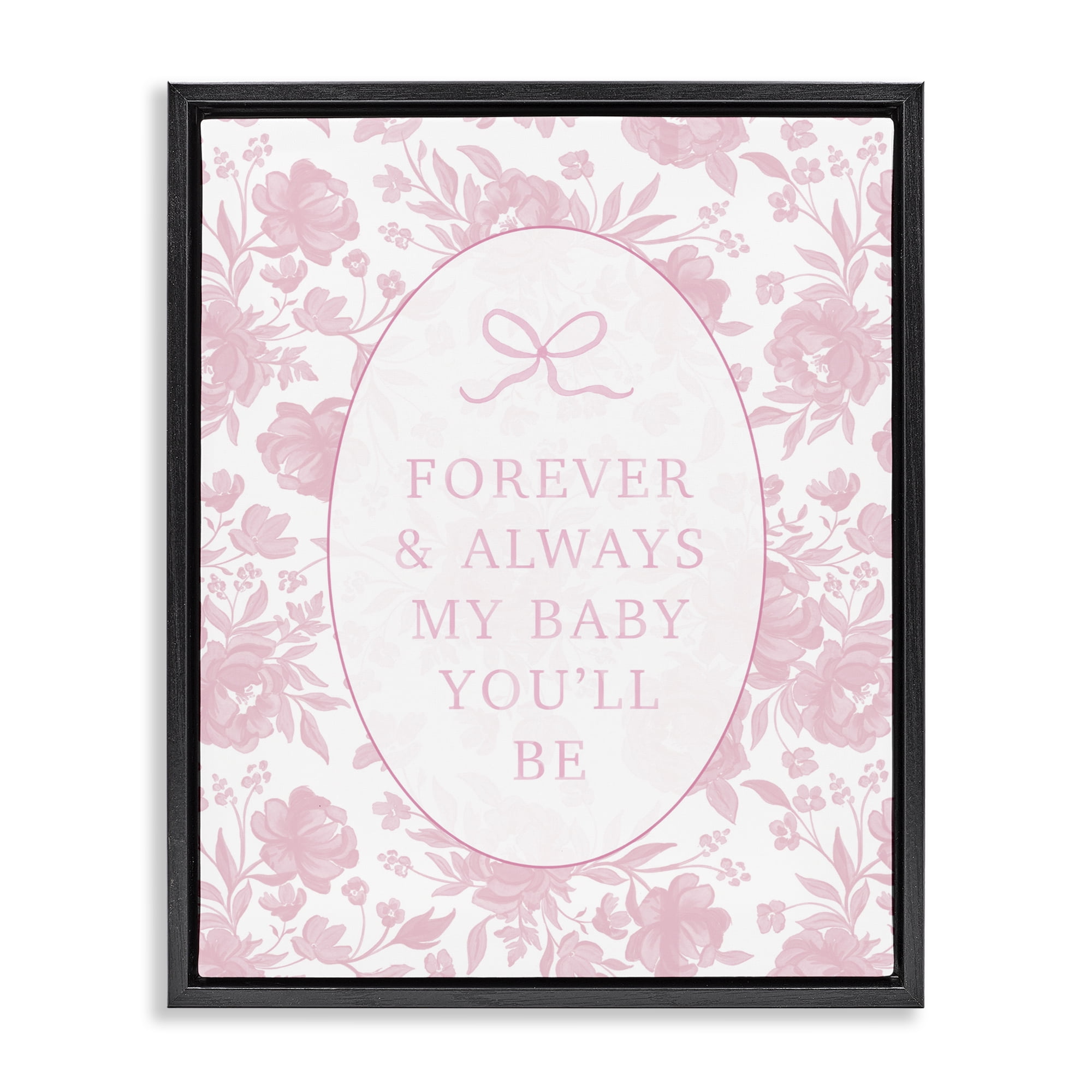 Stupell Industries Forever and Always Pink Florals Black Framed Floater Canvas Wall Art, design by Cherrywood Lane