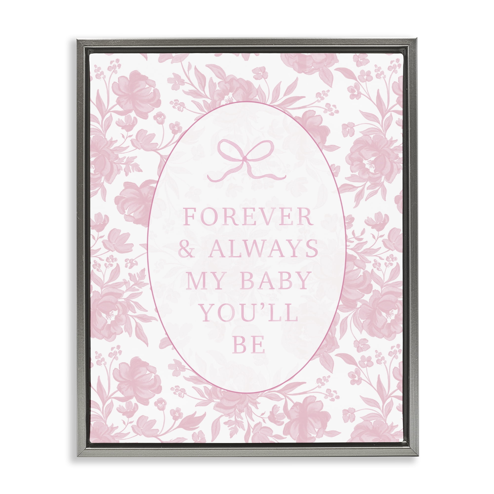 Stupell Industries Forever and Always Pink Florals Gray Framed Floater Canvas Wall Art, design by Cherrywood Lane