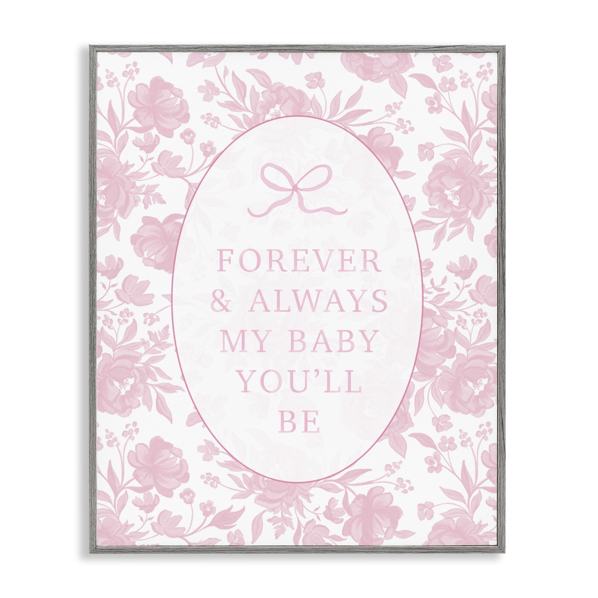 Stupell Industries Forever and Always Pink Florals Gray Framed Giclee Art, design by Cherrywood Lane