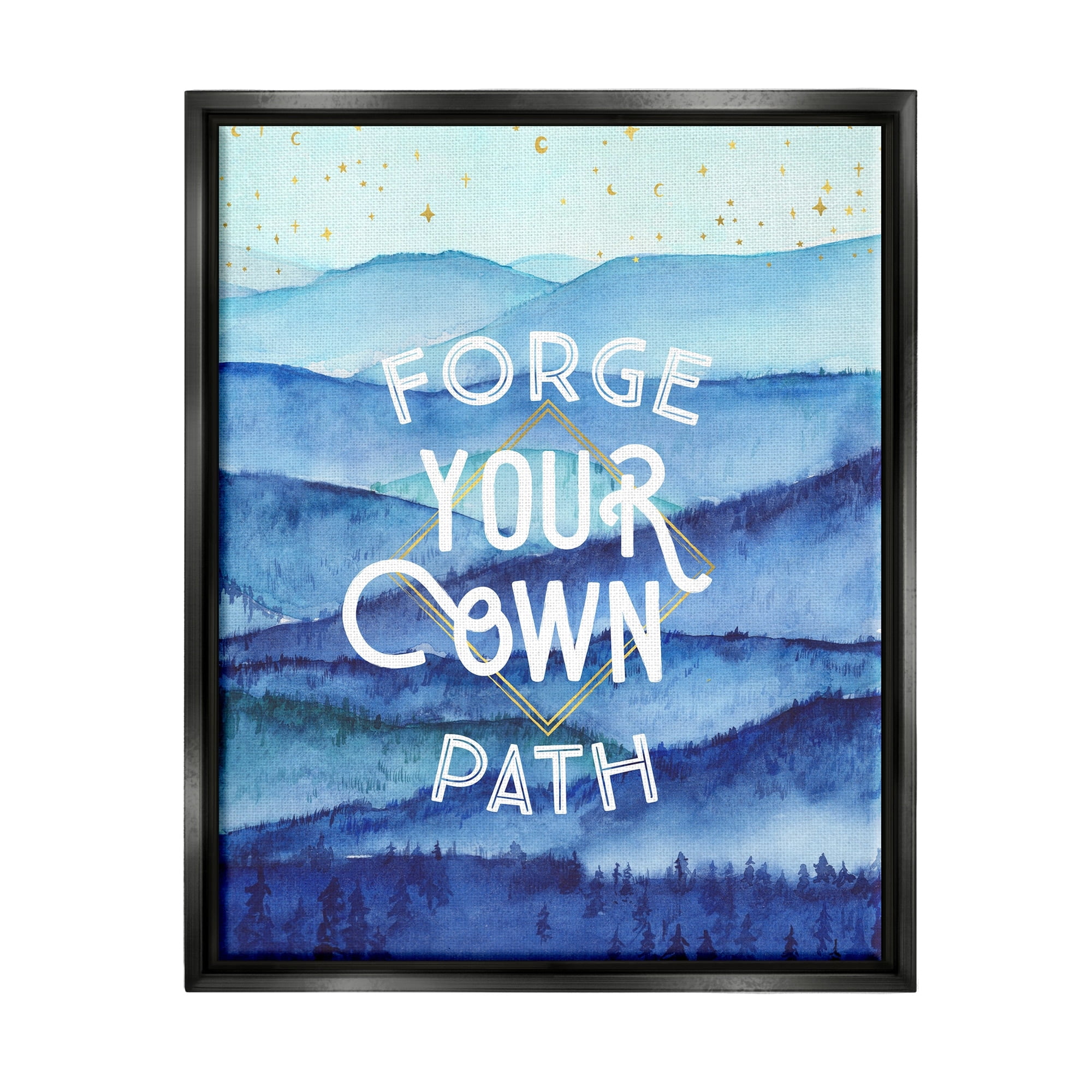 Stupell Industries Forge Your Own Path Layered Mountain Peaks Graphic Art Jet Black Floating Framed Canvas Print Wall Art, Design by Arrolynn Weiderhold
