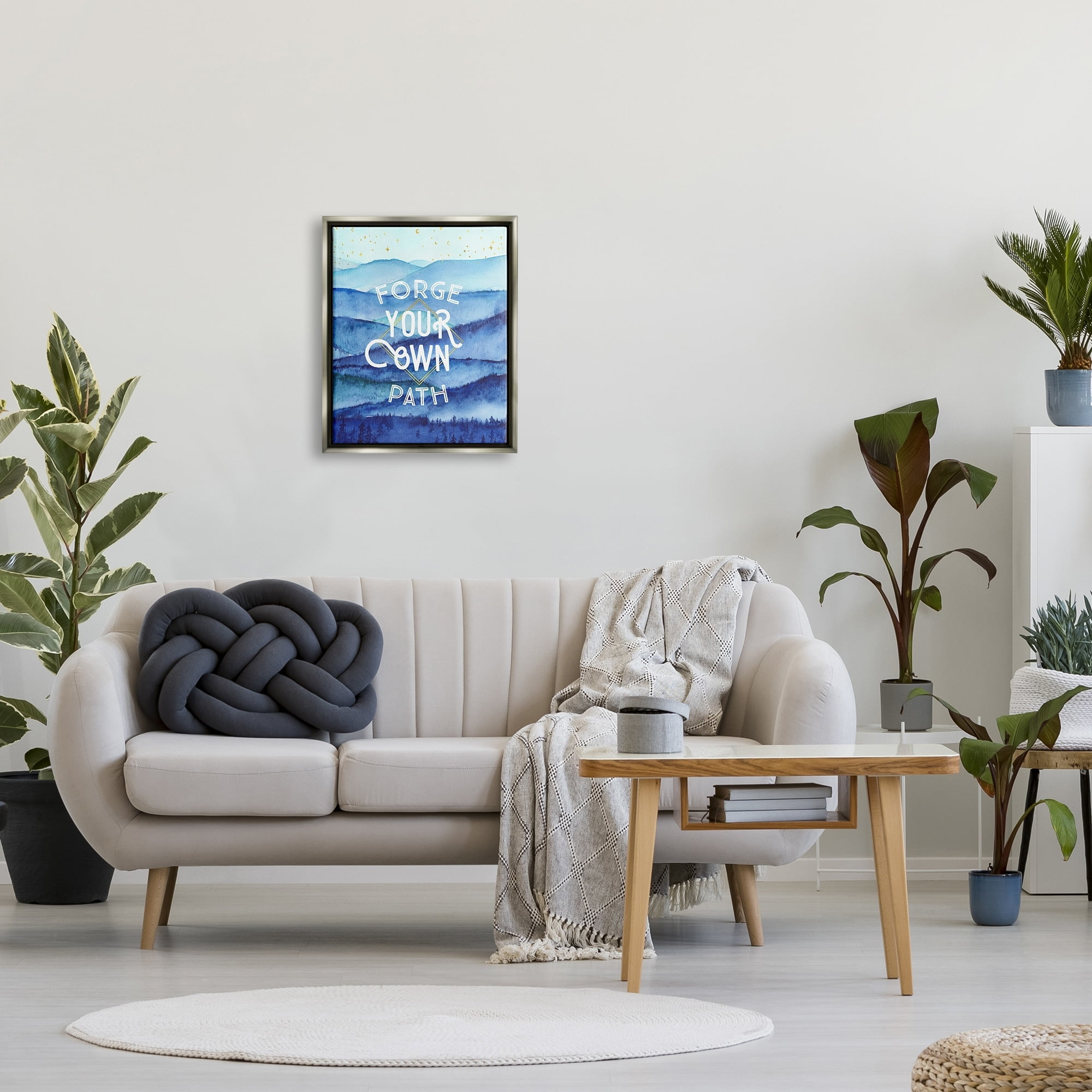 Stupell Industries Forge Your Own Path Layered Mountain Peaks Graphic Art Luster Gray Floating Framed Canvas Print Wall Art, Design by Arrolynn Weiderhold