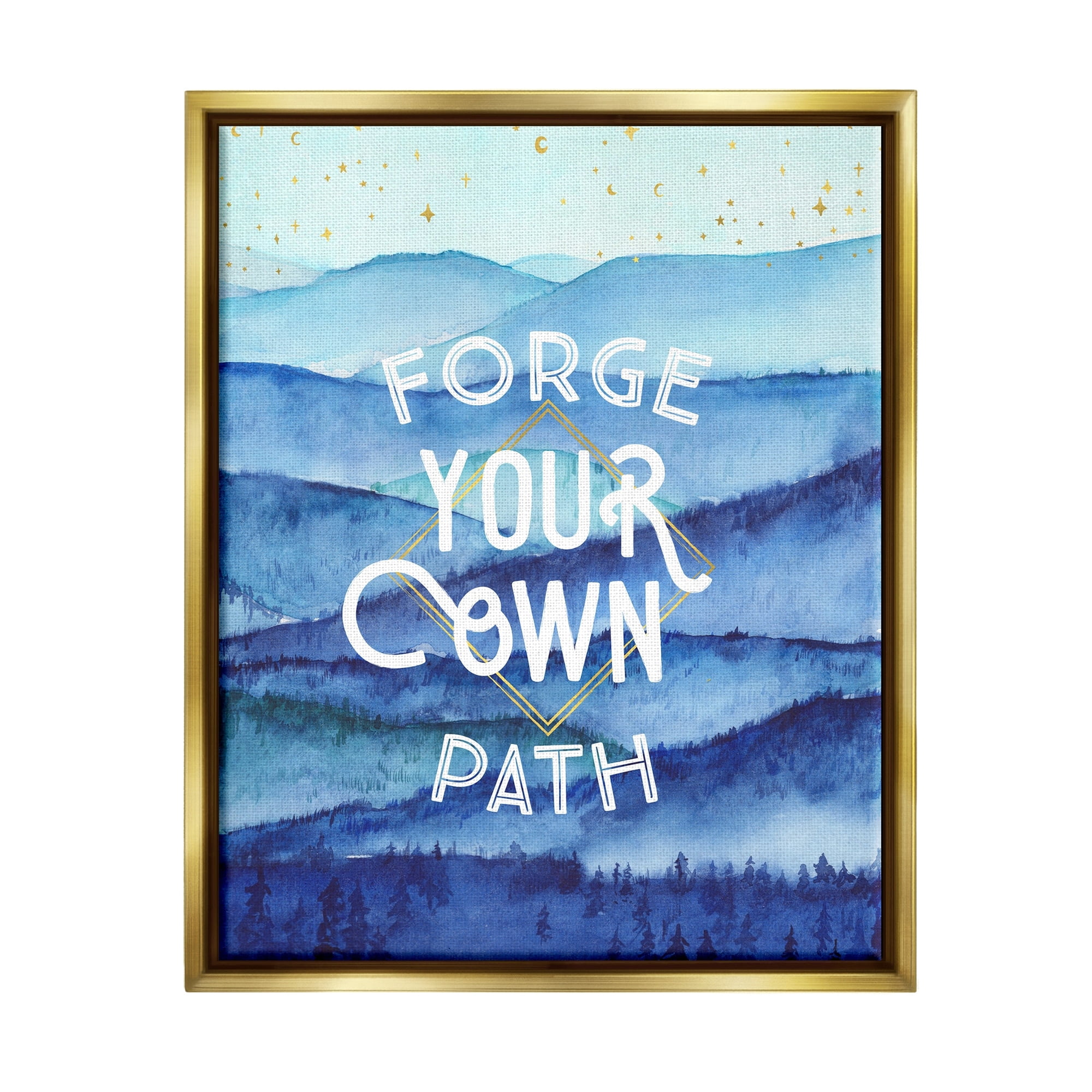 Stupell Industries Forge Your Own Path Layered Mountain Peaks Graphic Art Metallic Gold Floating Framed Canvas Print Wall Art, Design by Arrolynn Weiderhold