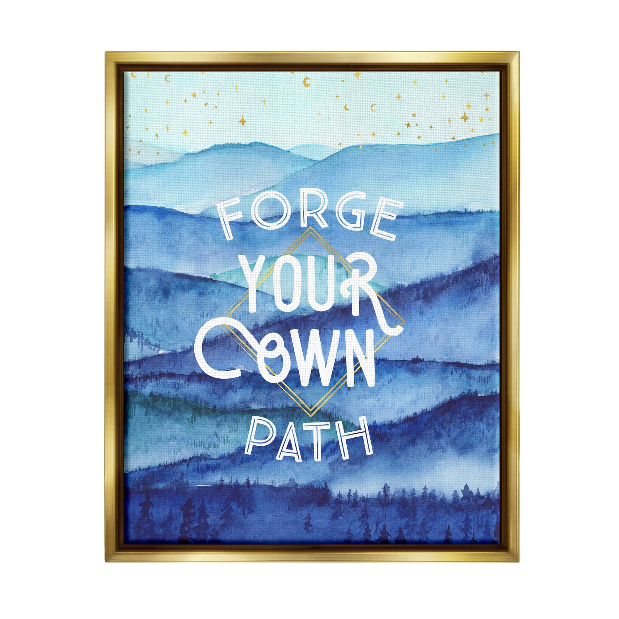 Stupell Industries Forge Your Own Path Layered Mountain Peaks Graphic Art Metallic Gold Floating Framed Canvas Print Wall Art, Design by Arrolynn Weiderhold