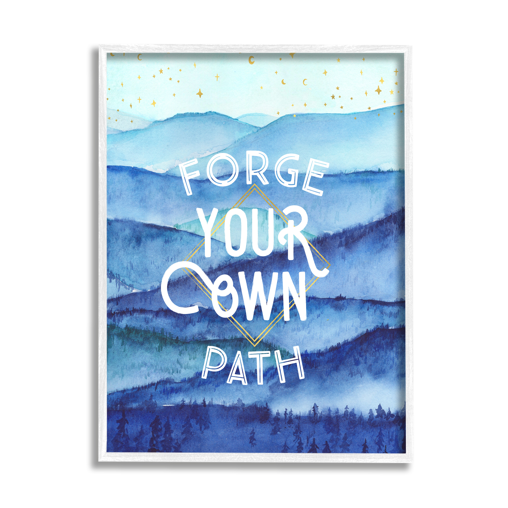 Stupell Industries Forge Your Own Path Layered Mountain Peaks Graphic Art White Framed Art Print Wall Art, Design by Arrolynn Weiderhold