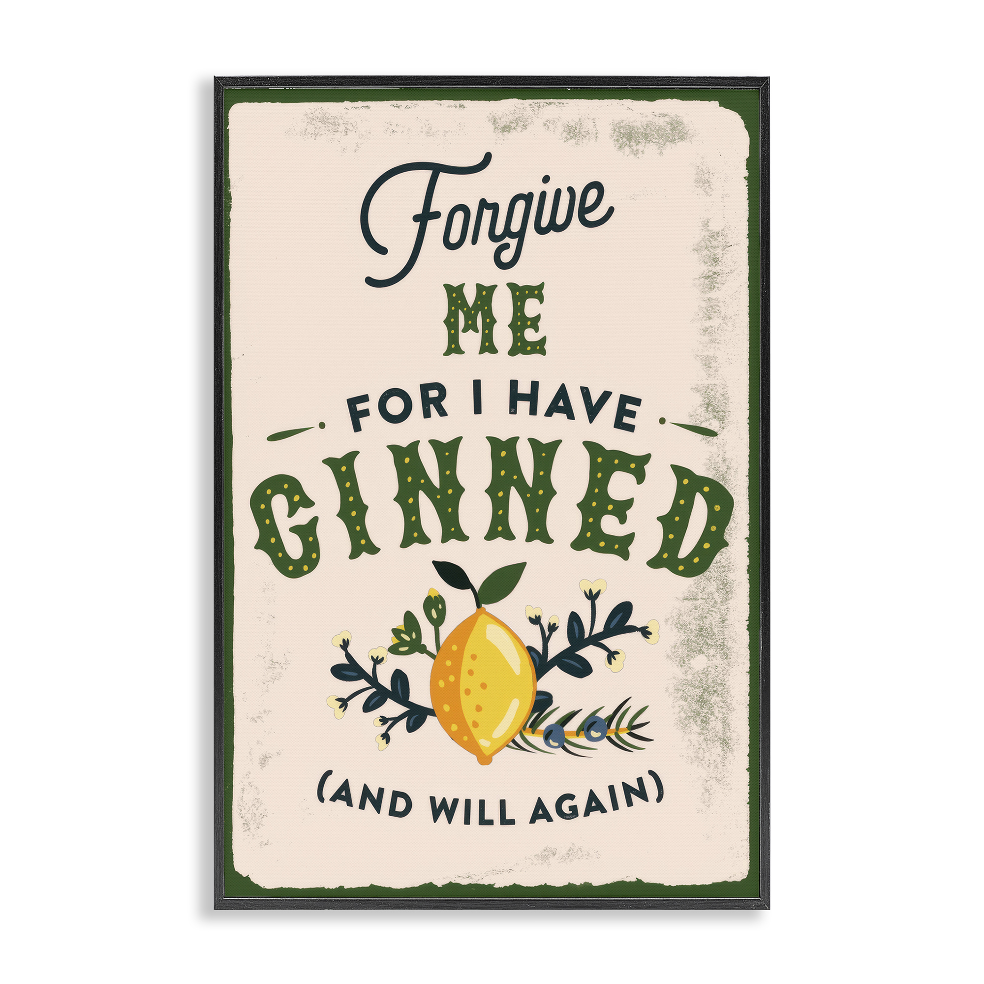 Stupell Industries Forgive Me For I Have Ginned Food & Beverage Painting Black Framed Art Print Wall Art, 12 x 18